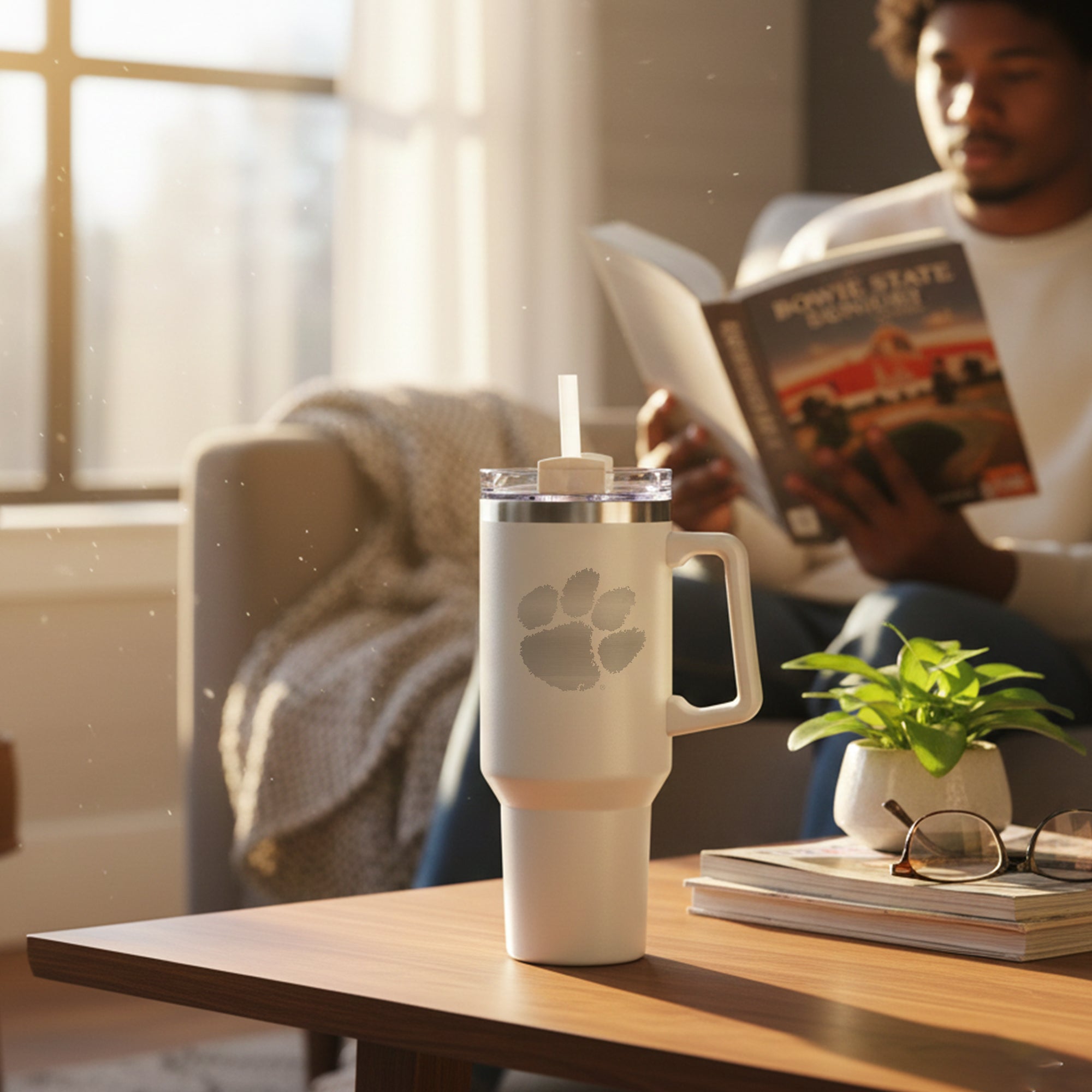 40oz Clemson Tigers Laser Etch Rocky Tumbler with Handle