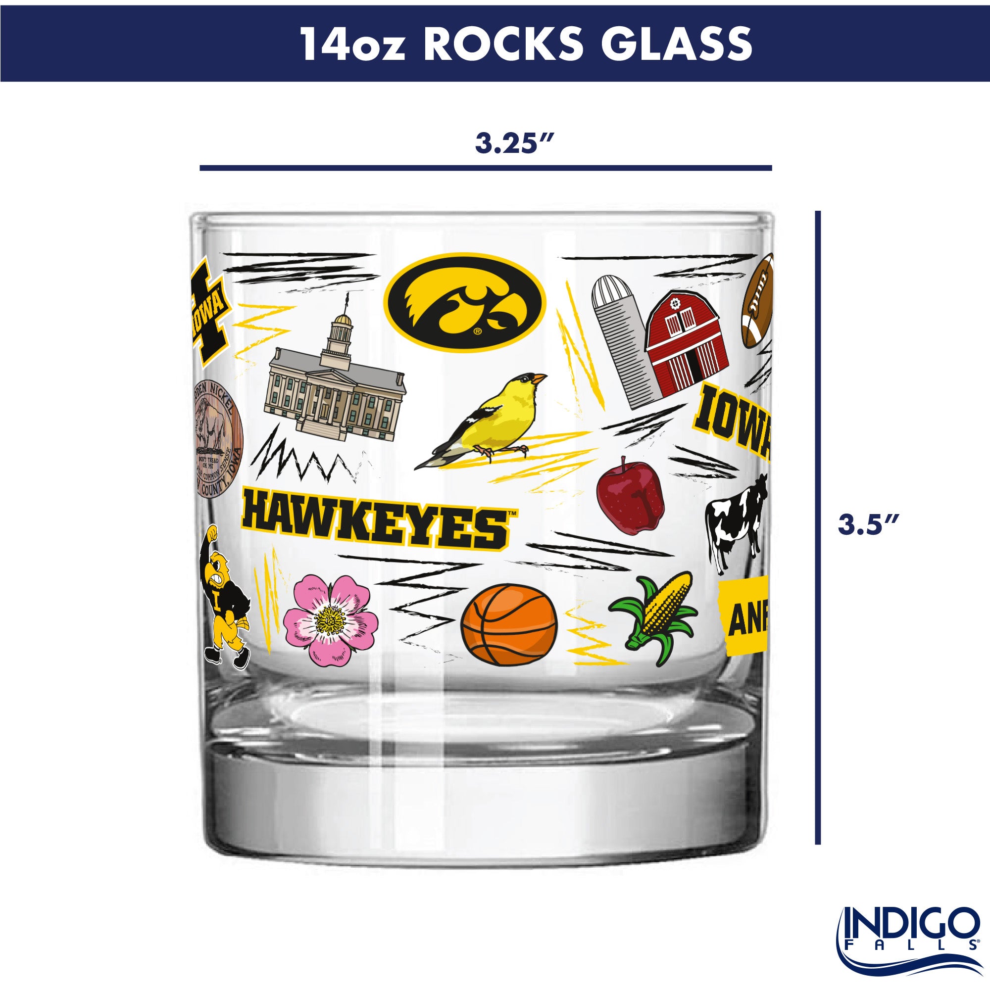 Set of 2 Iowa Hawkeyes 14oz Local Rocks Glasses