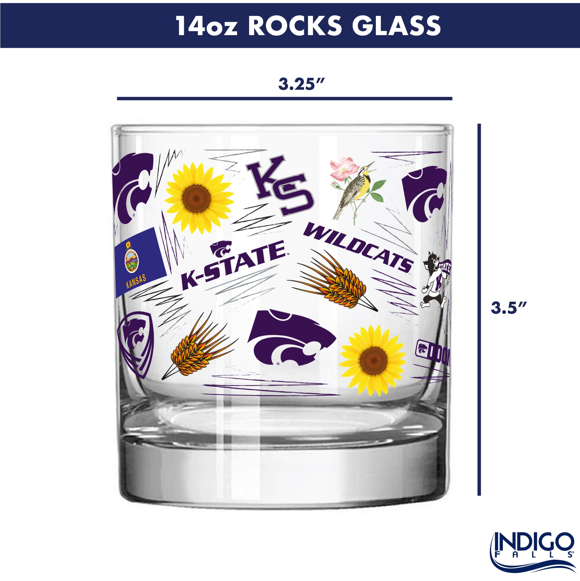 Set of 2 K-State Wildcats 14oz Local Rocks Glasses
