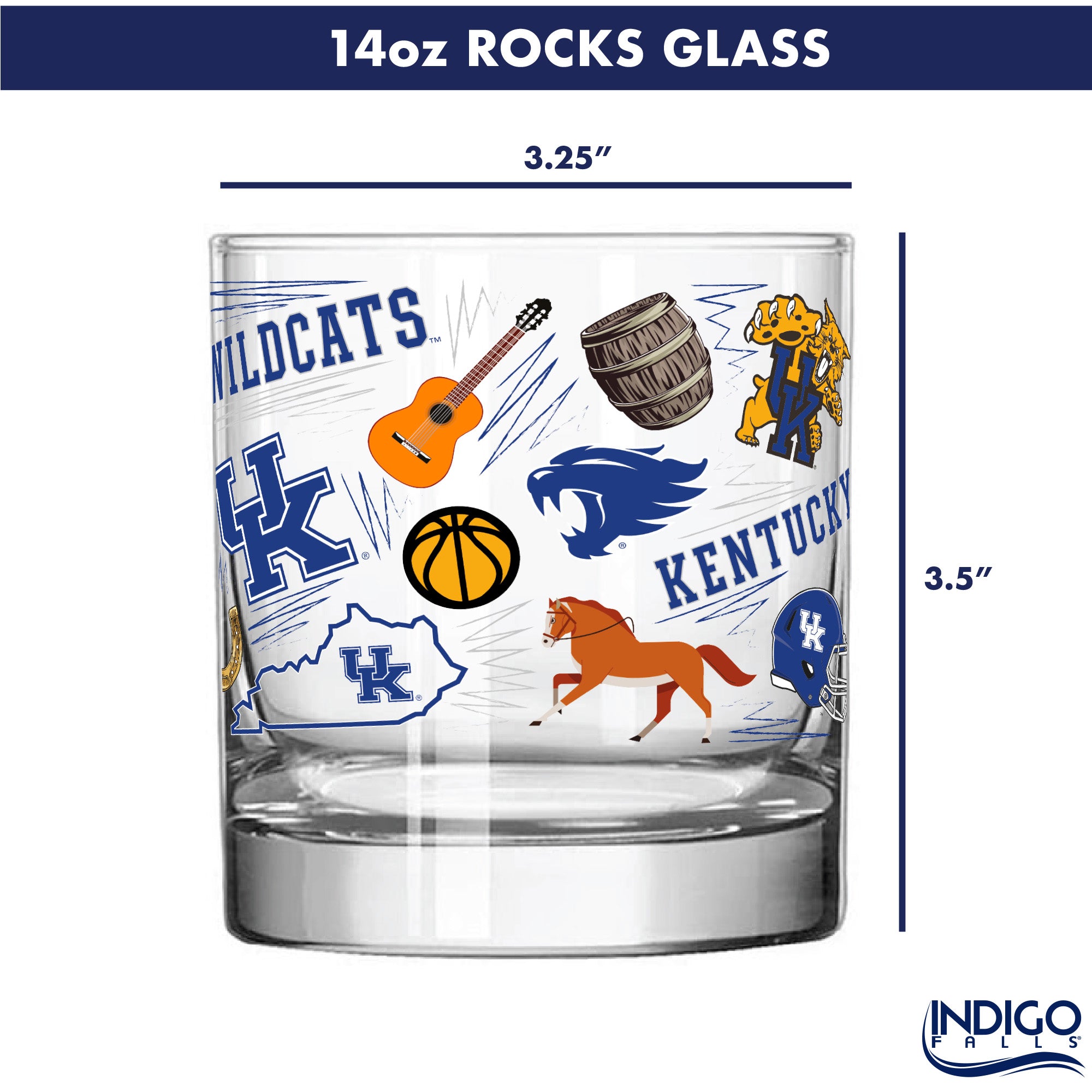 Set of 2 Kentucky Wildcats 14oz Local Rocks Glasses