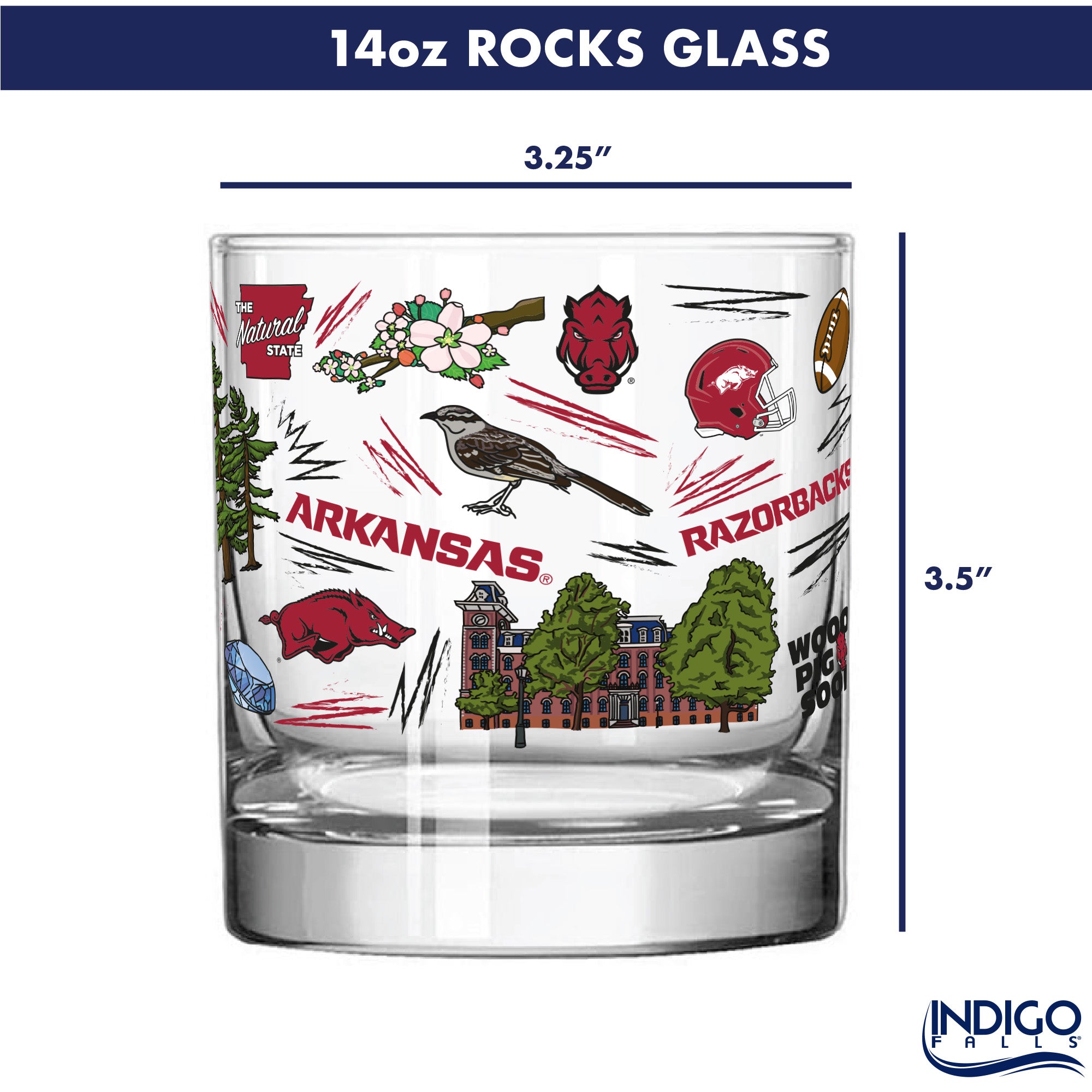 Set of 2 Arkansas Razorbacks 14oz Local Rocks Glasses