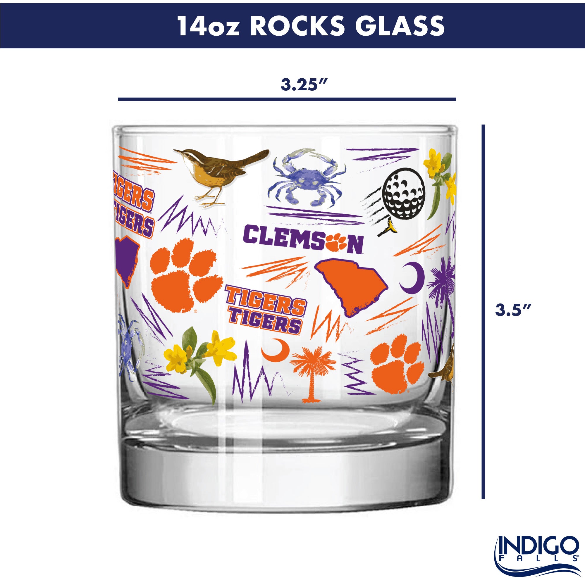 Set of 2 Clemson Tigers 14oz Local Rocks Glasses