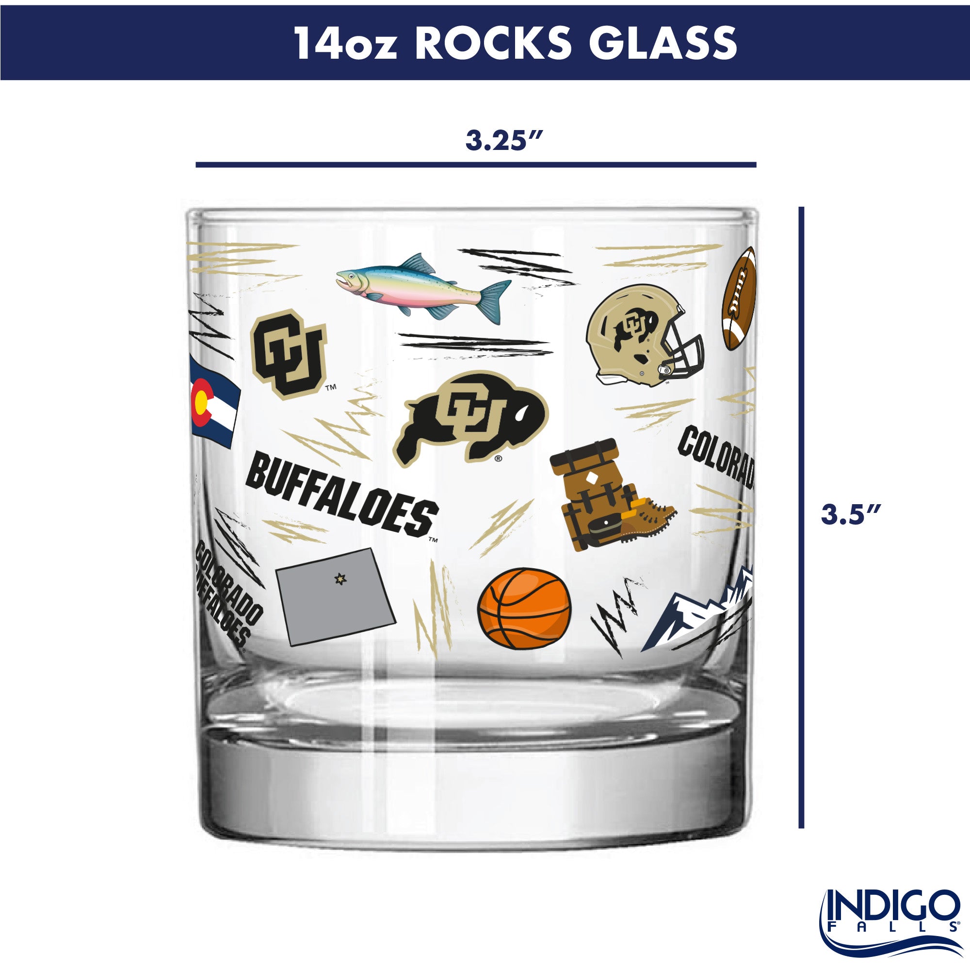 Set of 2 Colorado Buffaloes 14oz Local Rocks Glasses