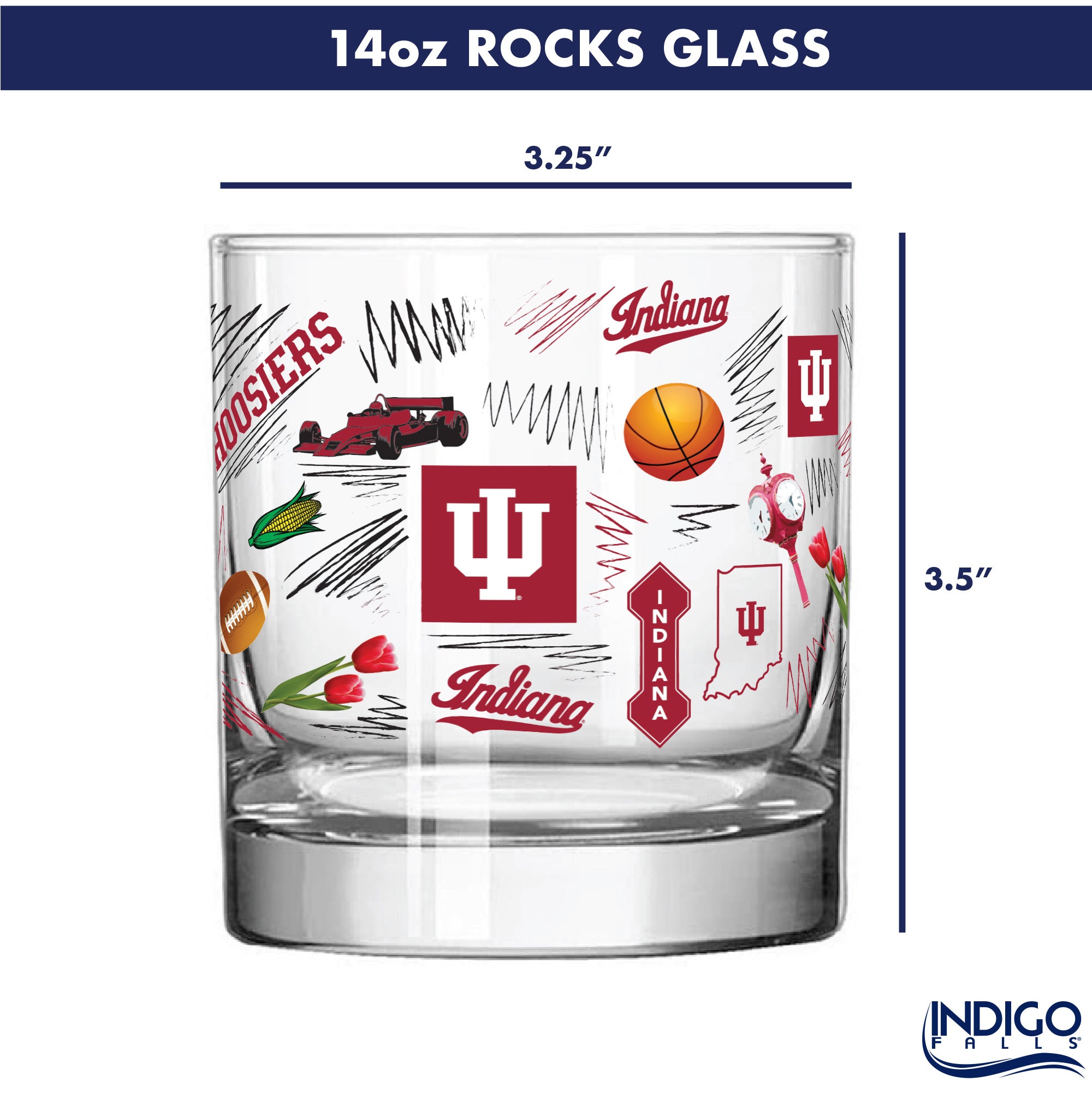 Set of 2 Indiana Hoosiers 14oz Local Rocks Glasses