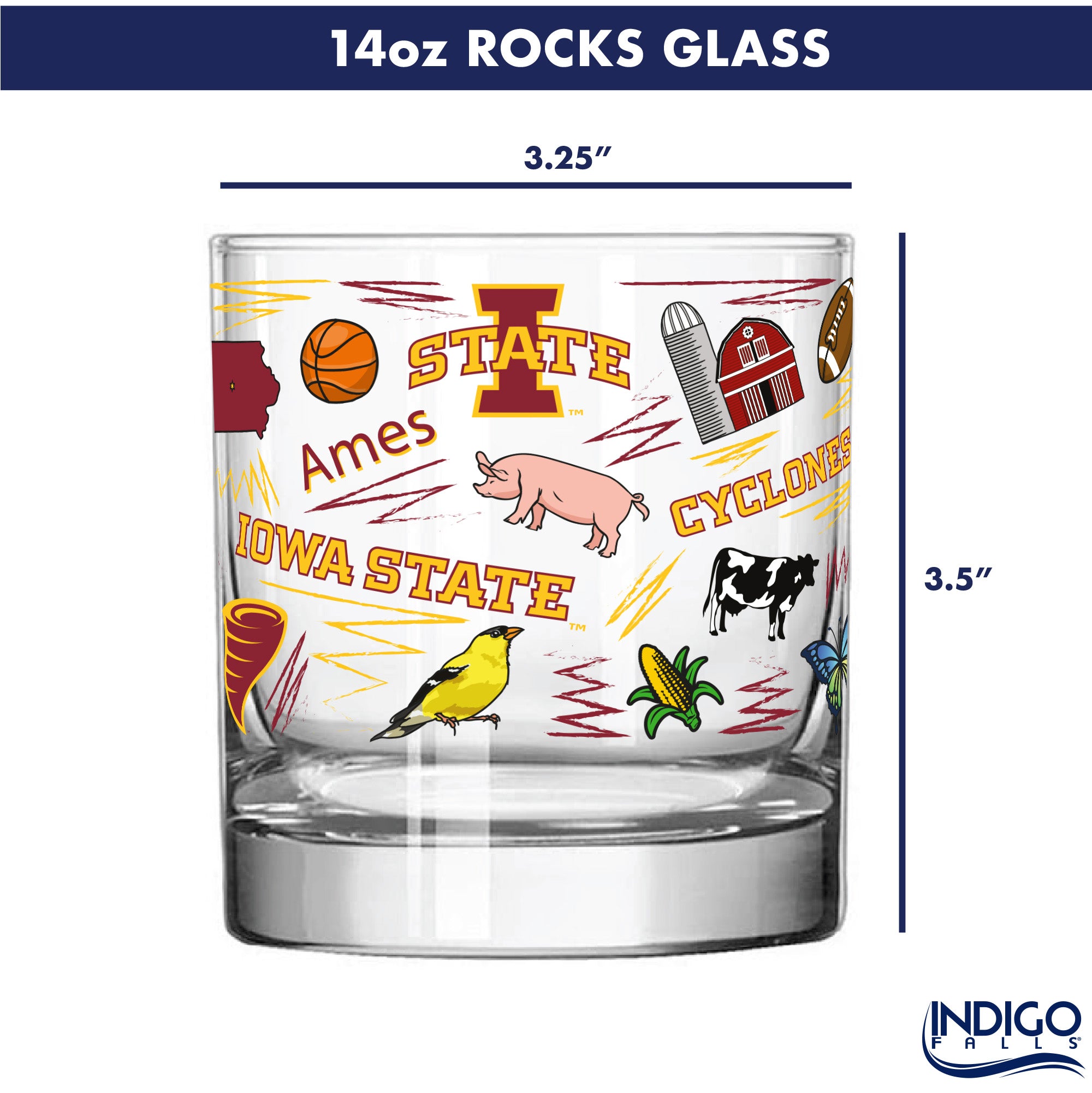 Set of 2 Iowa State Cyclones 14oz Local Rocks Glasses