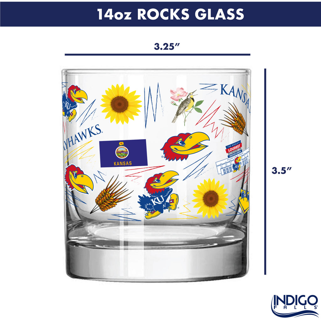 Set of 2 Kansas Jayhawks 14oz Local Rocks Glasses