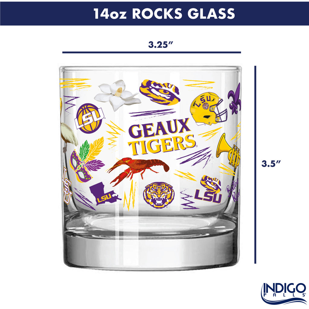 Set of 2 LSU Tigers 14oz Local Rocks Glasses