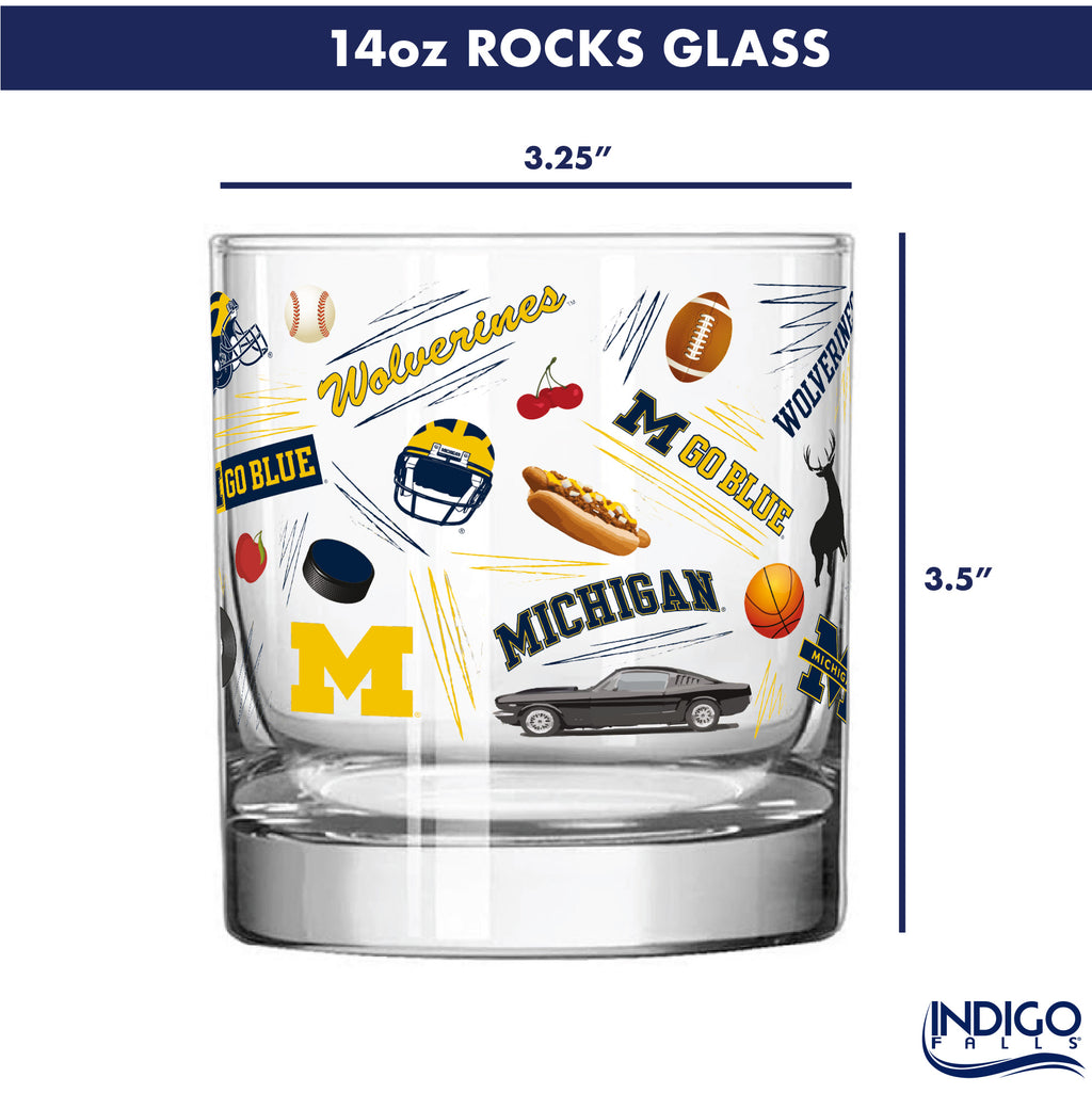 Set of 2 Michigan Wolverines 14oz Local Rocks Glasses