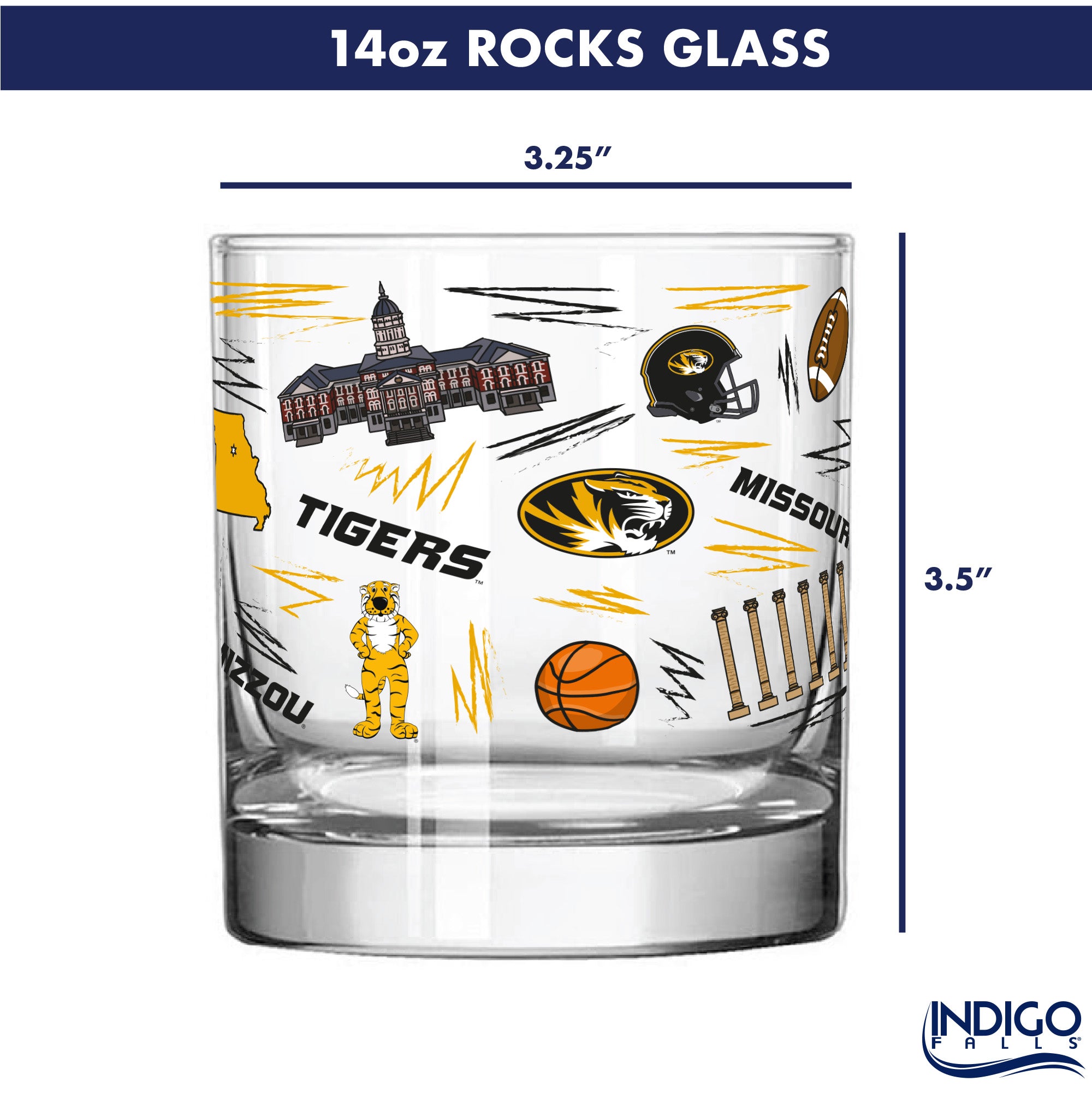 Set of 2 Missouri Tigers 14oz Local Rocks Glasses