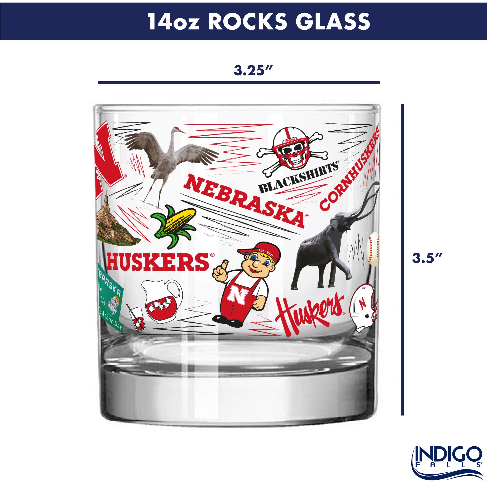 Set of 2 Nebraska Cornhuskers 14oz Local Rocks Glasses