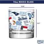 Set of 2 North Carolina Tar Heels 14oz Local Rocks Glasses