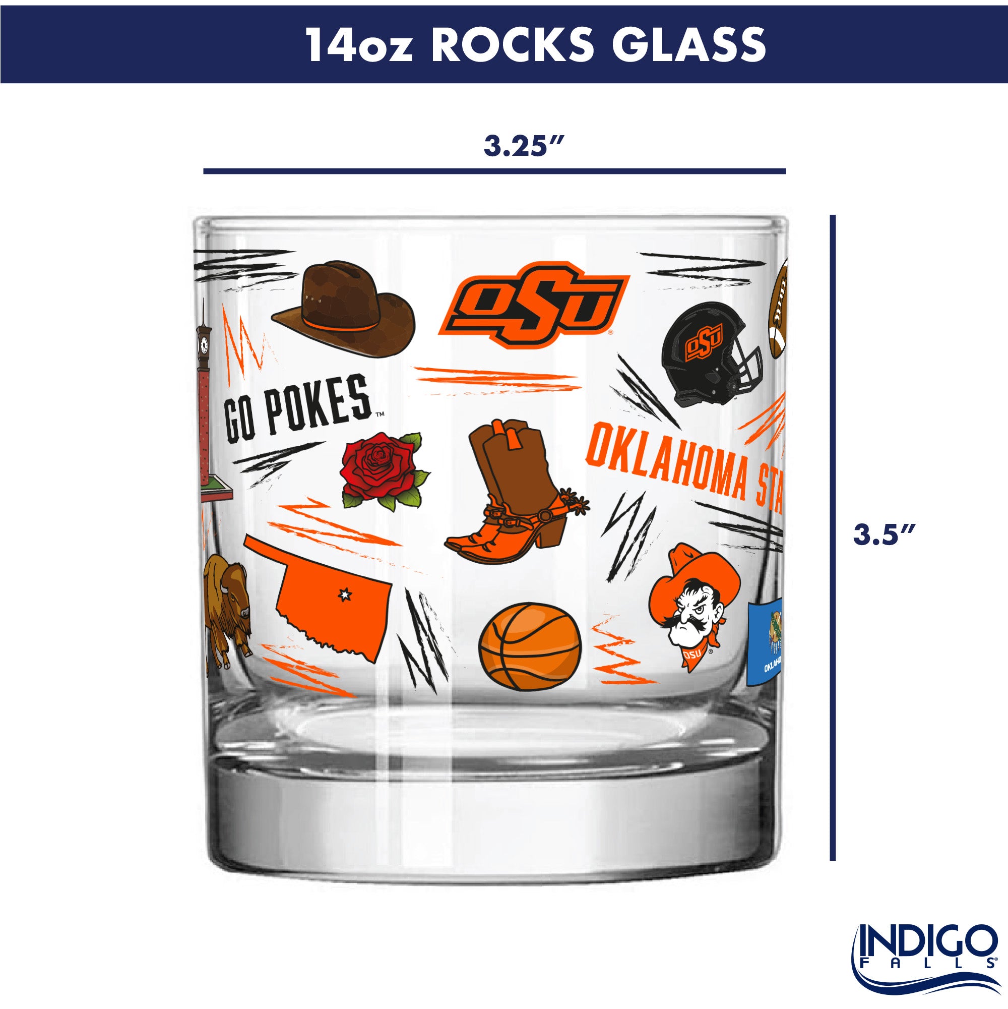 Set of 2 Oklahoma State Cowboys 14oz Local Rocks Glasses
