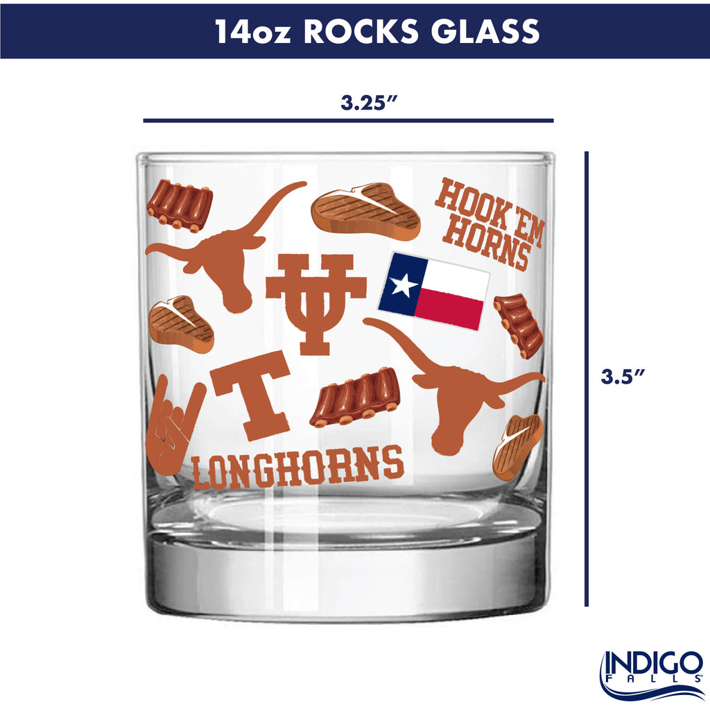 Set of 2 Texas Longhorns 14oz Local Rocks Glasses