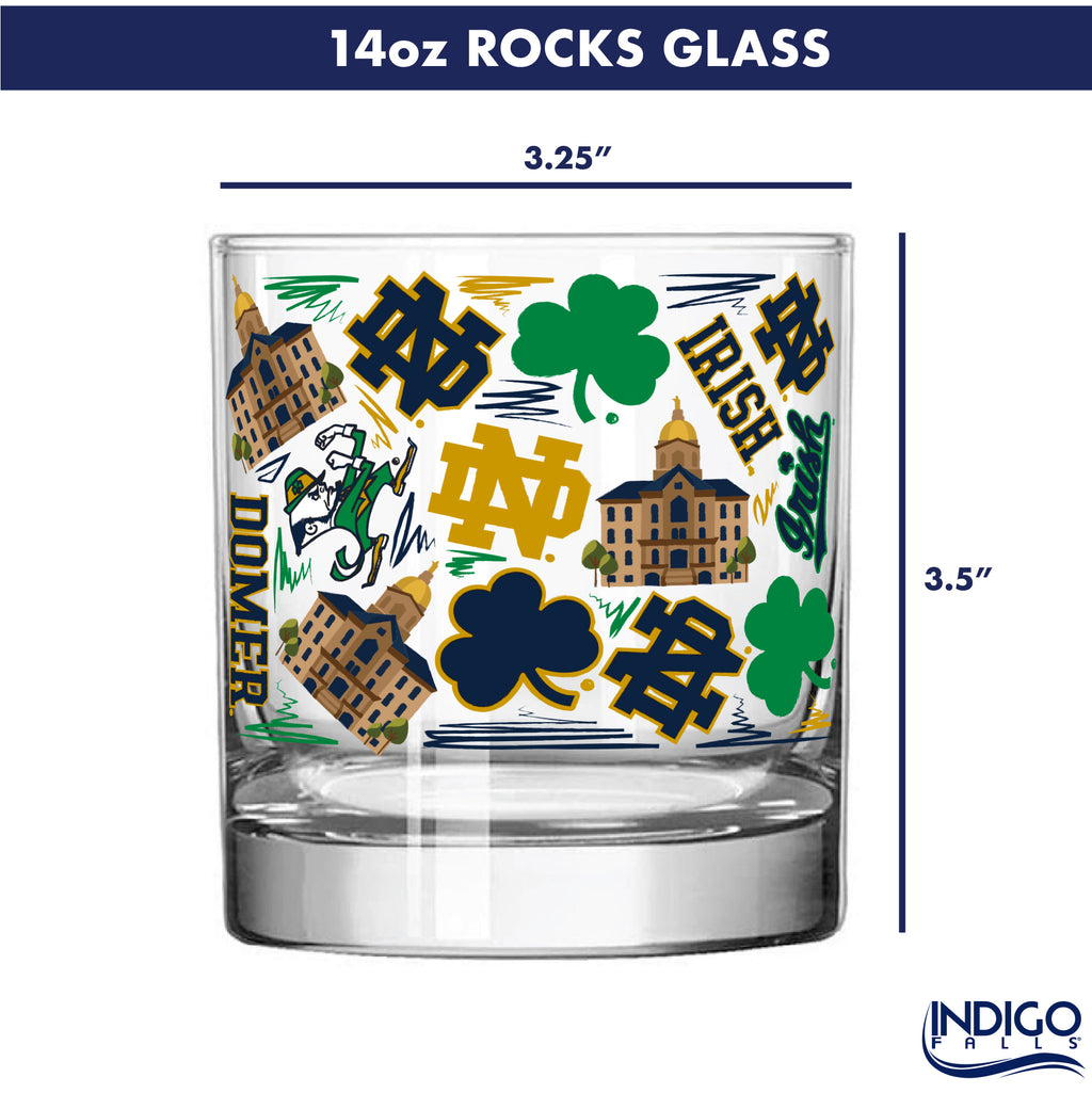 Set of 2 Notre Dame Fighting Irish 14oz Local Rocks Glasses
