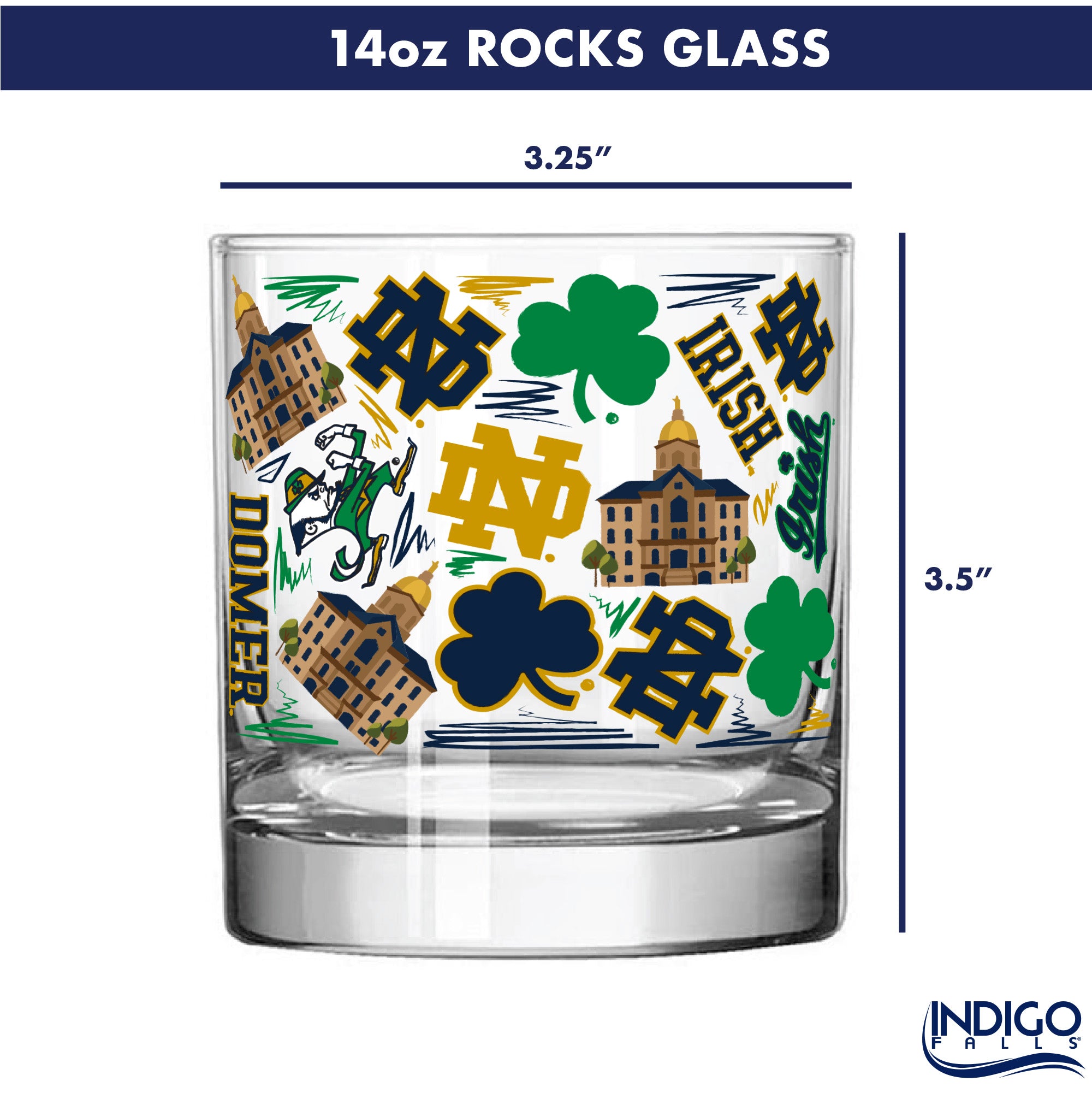Set of 2 Notre Dame Fighting Irish 14oz Local Rocks Glasses