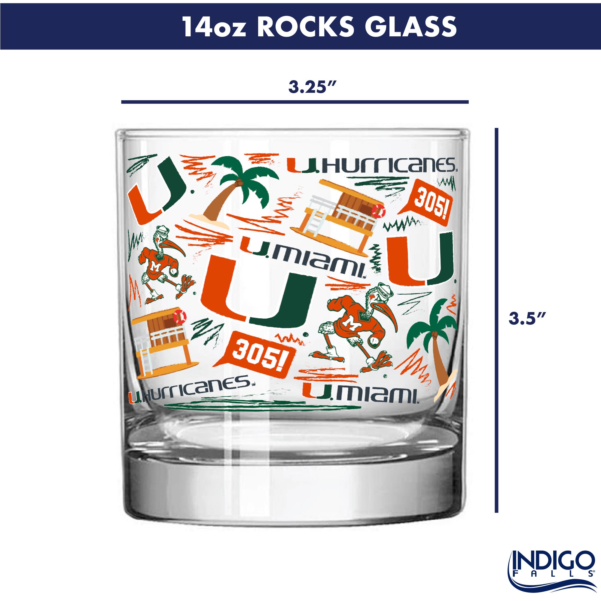 Set of 2 Miami Hurricanes 14oz Local Rocks Glasses