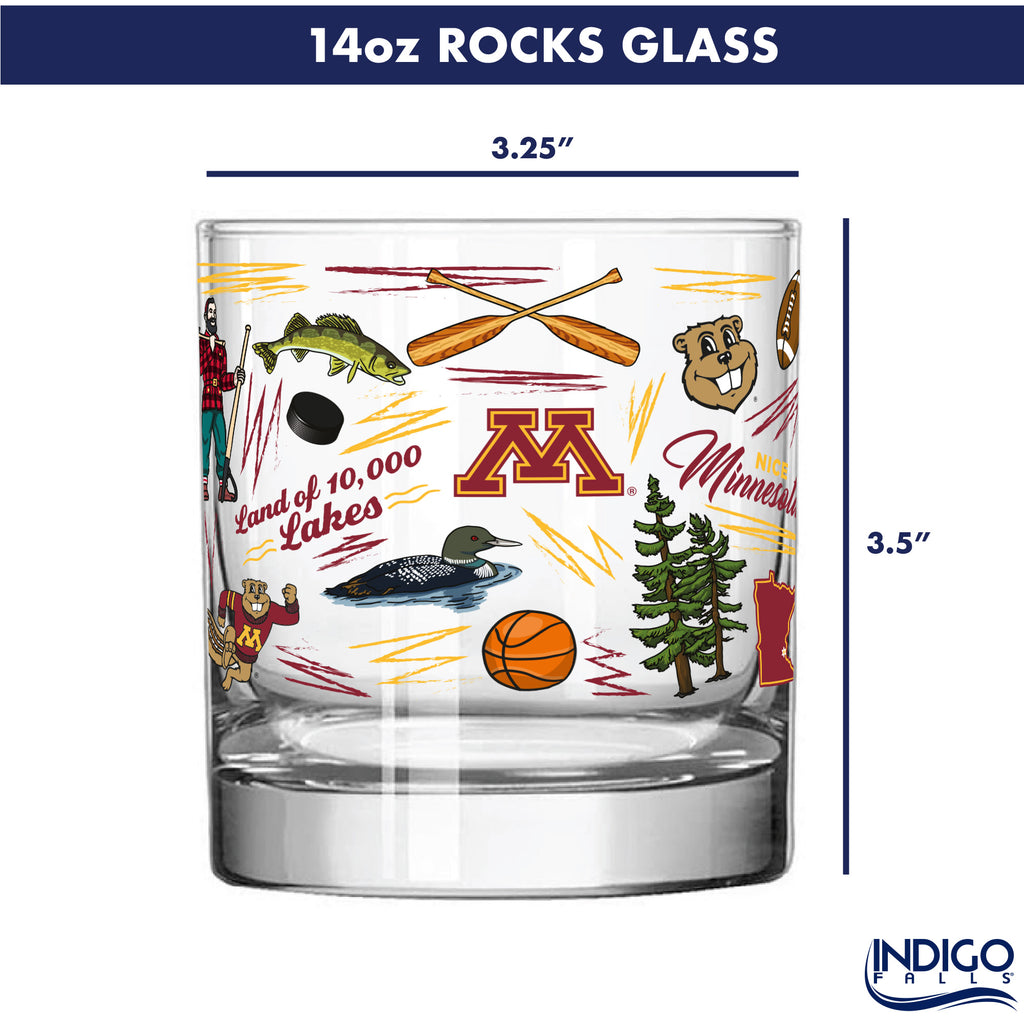 Set of 2 Minnesota Golden Gophers 14oz Local Rocks Glasses