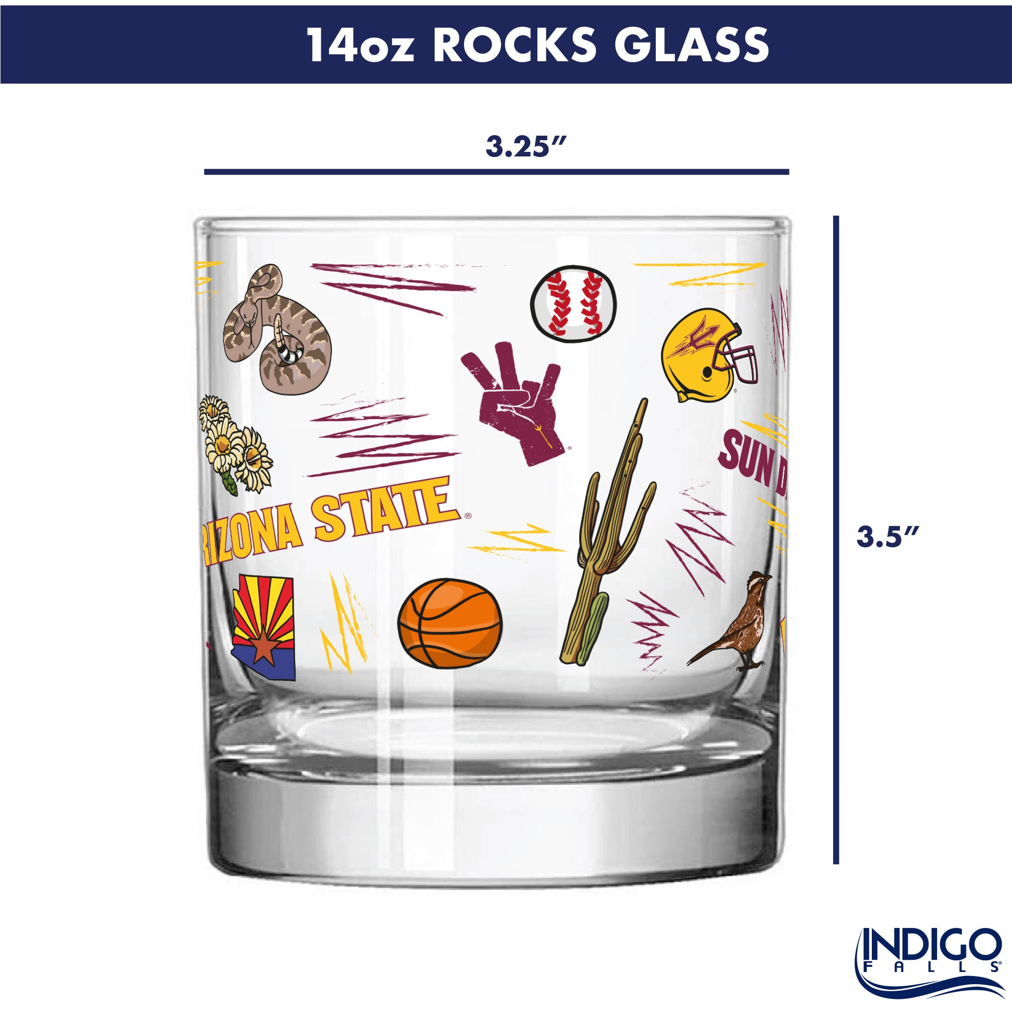 Set of 2 Arizona State Sun Devils 14oz Local Rocks Glasses