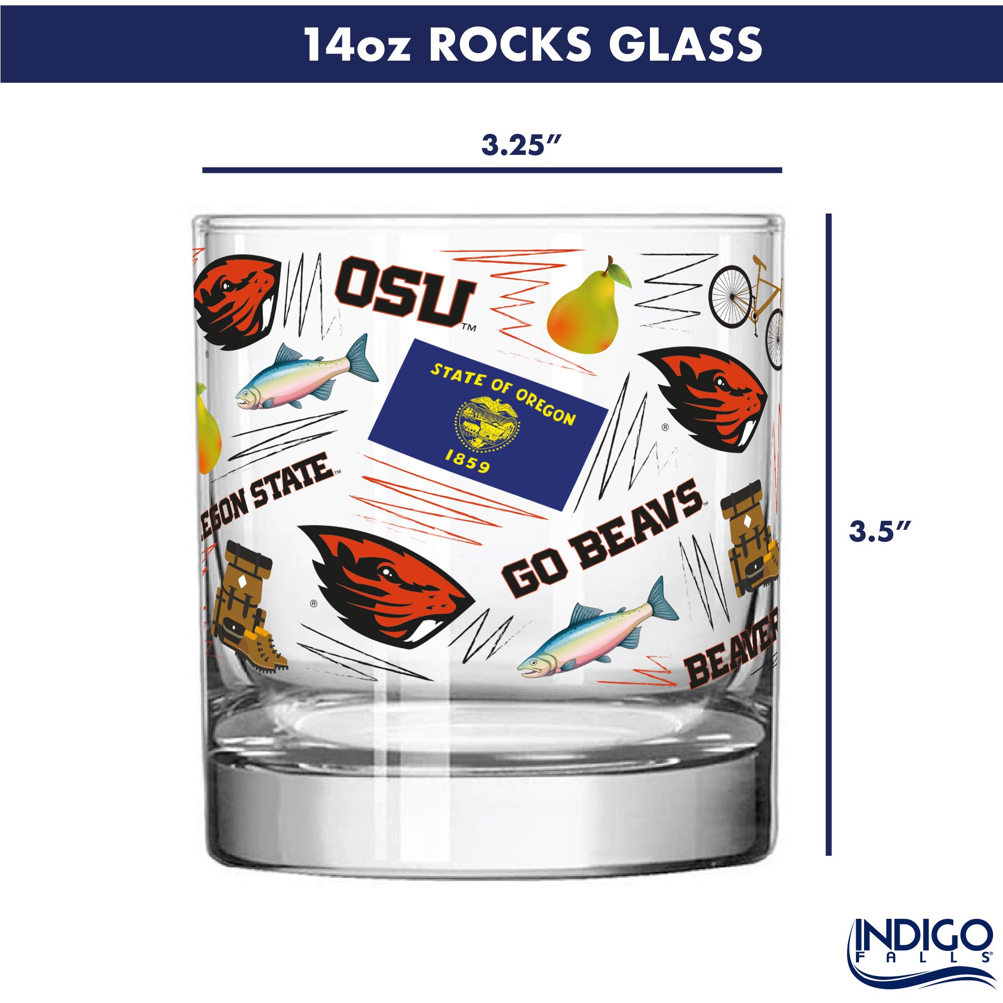 Set of 2 Oregon State Beavers 14oz Local Rocks Glasses