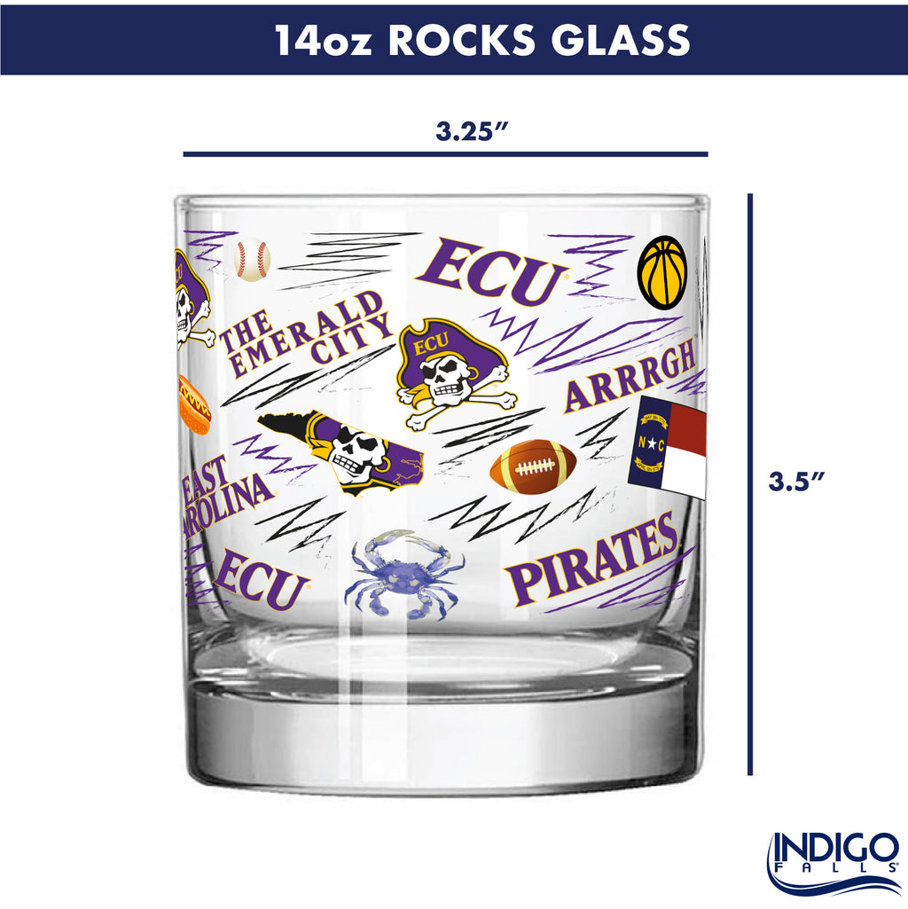Set of 2 East Carolina Pirates 14oz Local Rocks Glasses