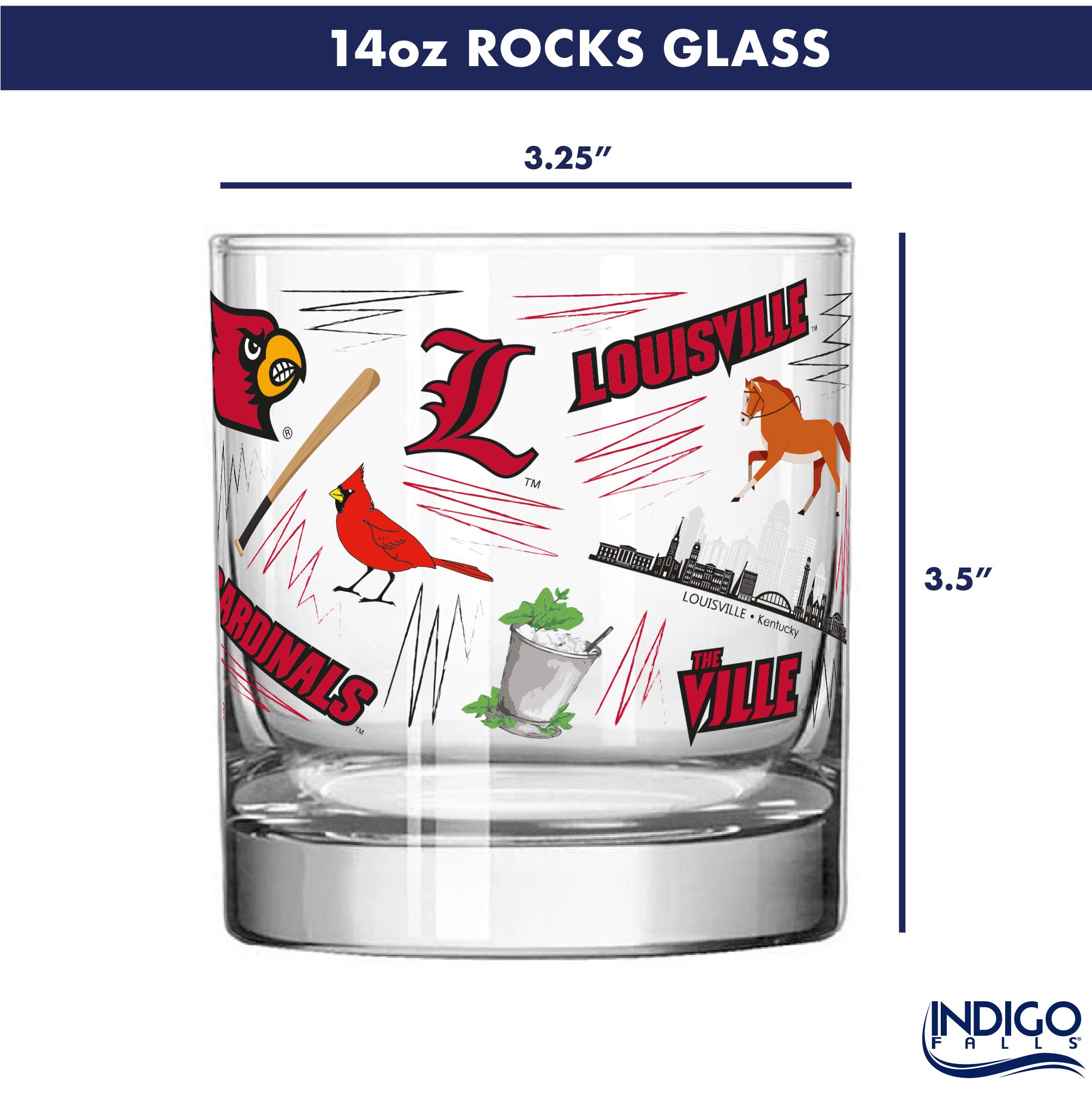 Set of 2 Louisville Cardinals 14oz Local Rocks Glasses