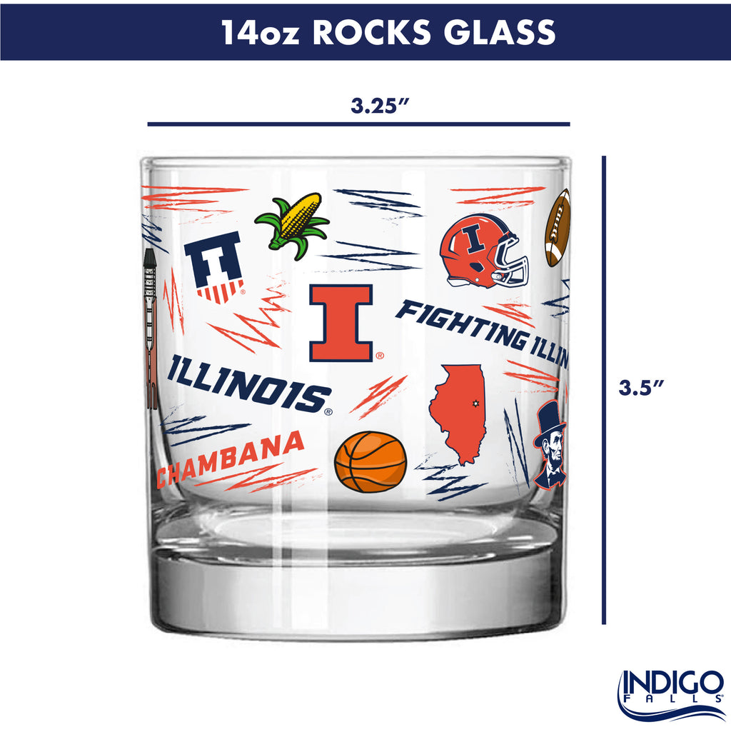 Set of 2 Illinois Fighting Illini 14oz Local Rocks Glasses