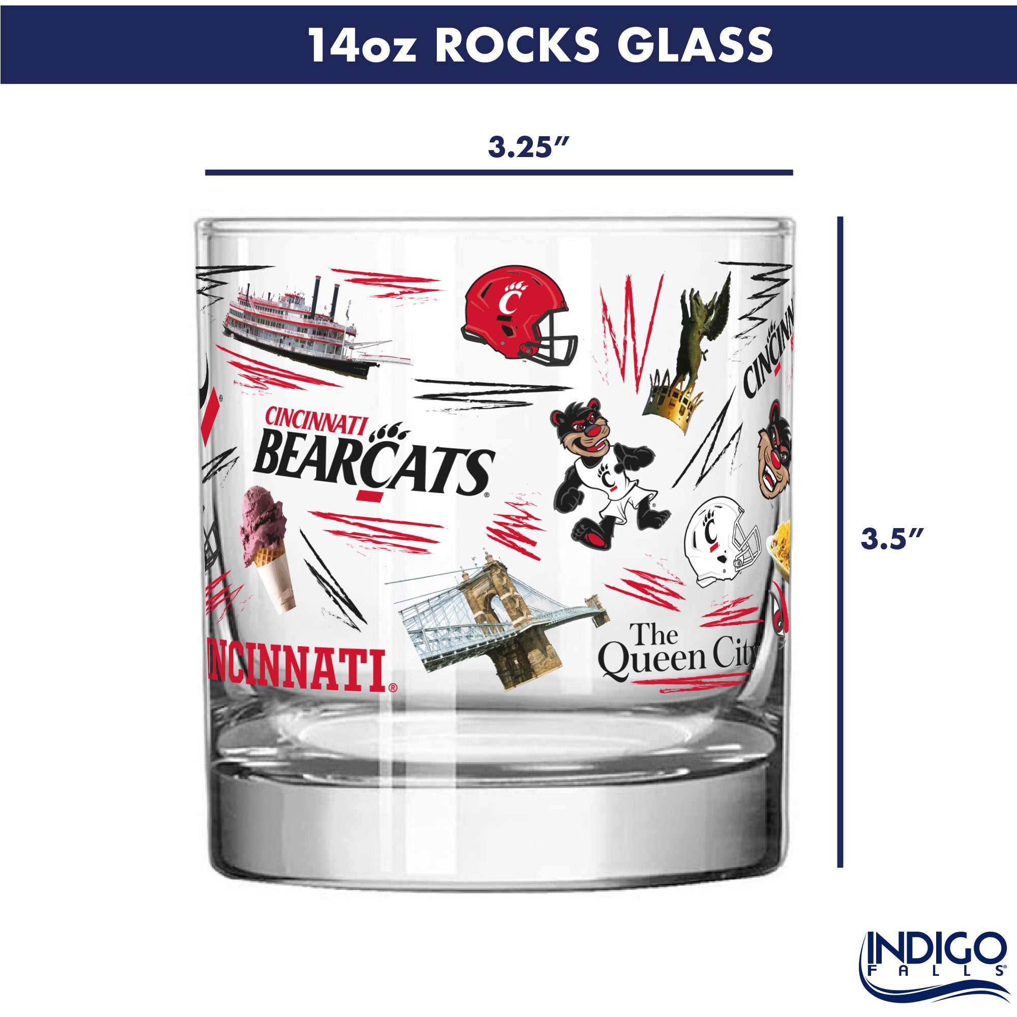 Set of 2 Cincinnati Bearcats 14oz Local Rocks Glasses