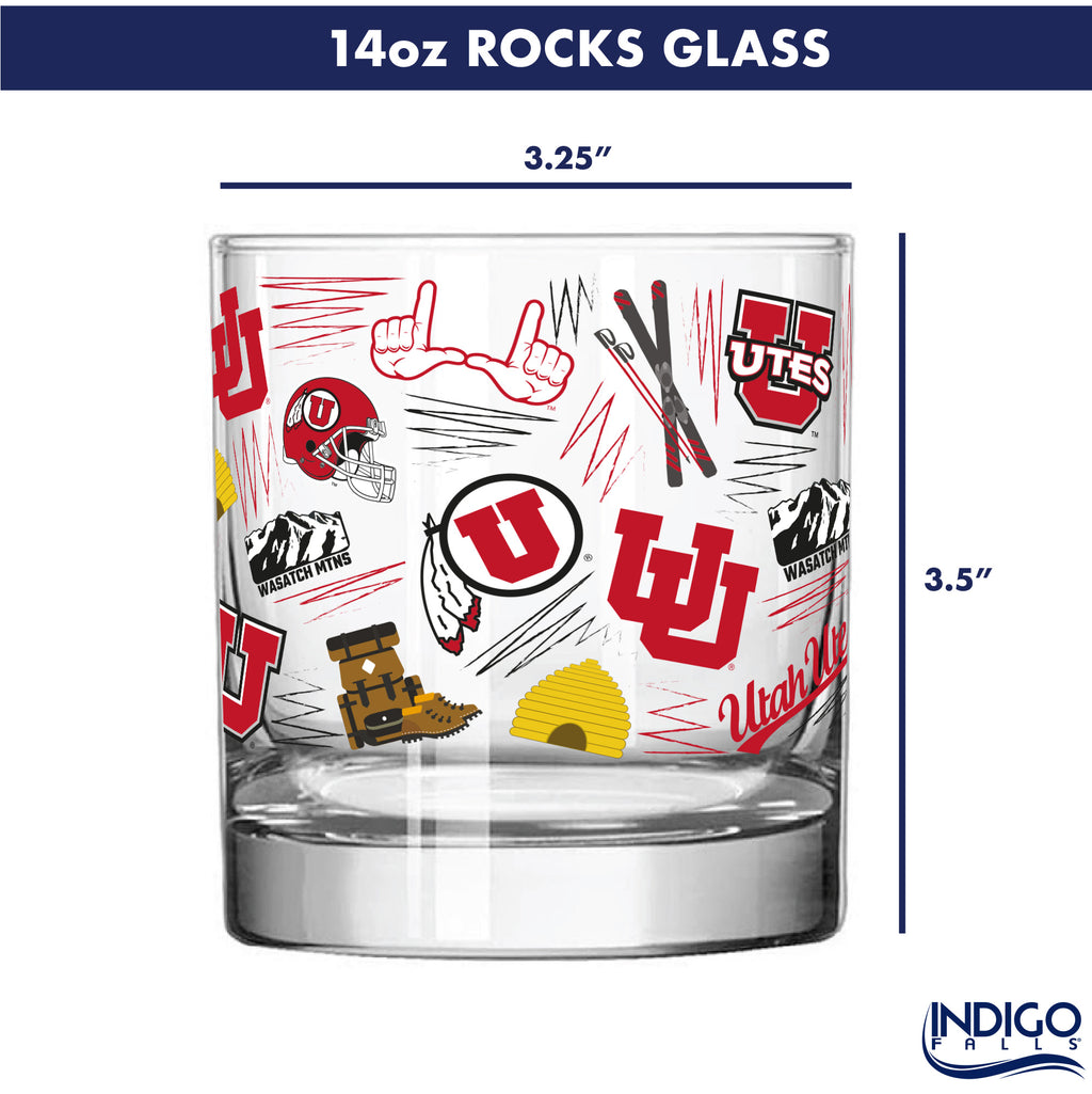 Set of 2 Utah Utes 14oz Local Rocks Glasses