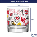Set of 2 Utah Utes 14oz Local Rocks Glasses