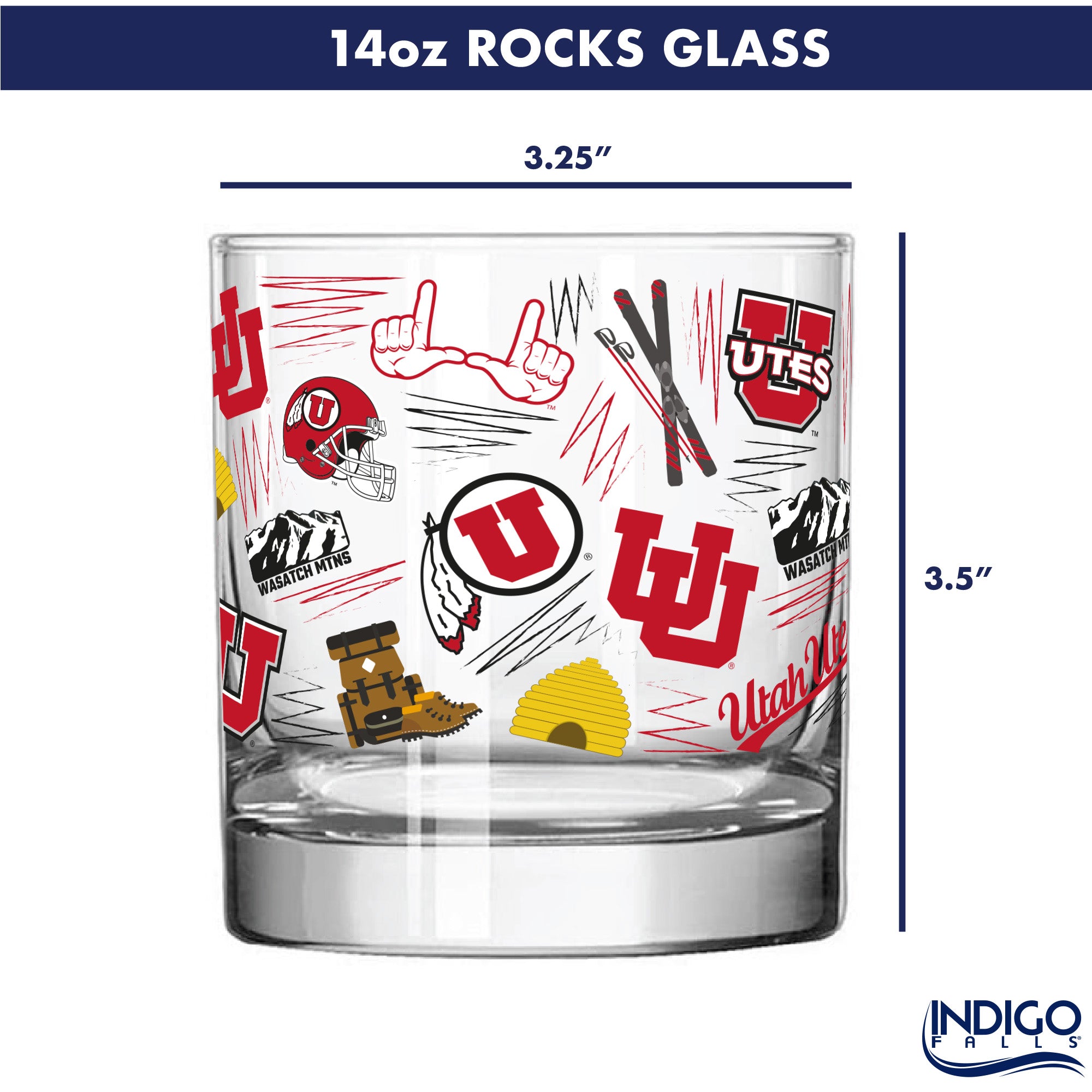 Set of 2 Utah Utes 14oz Local Rocks Glasses