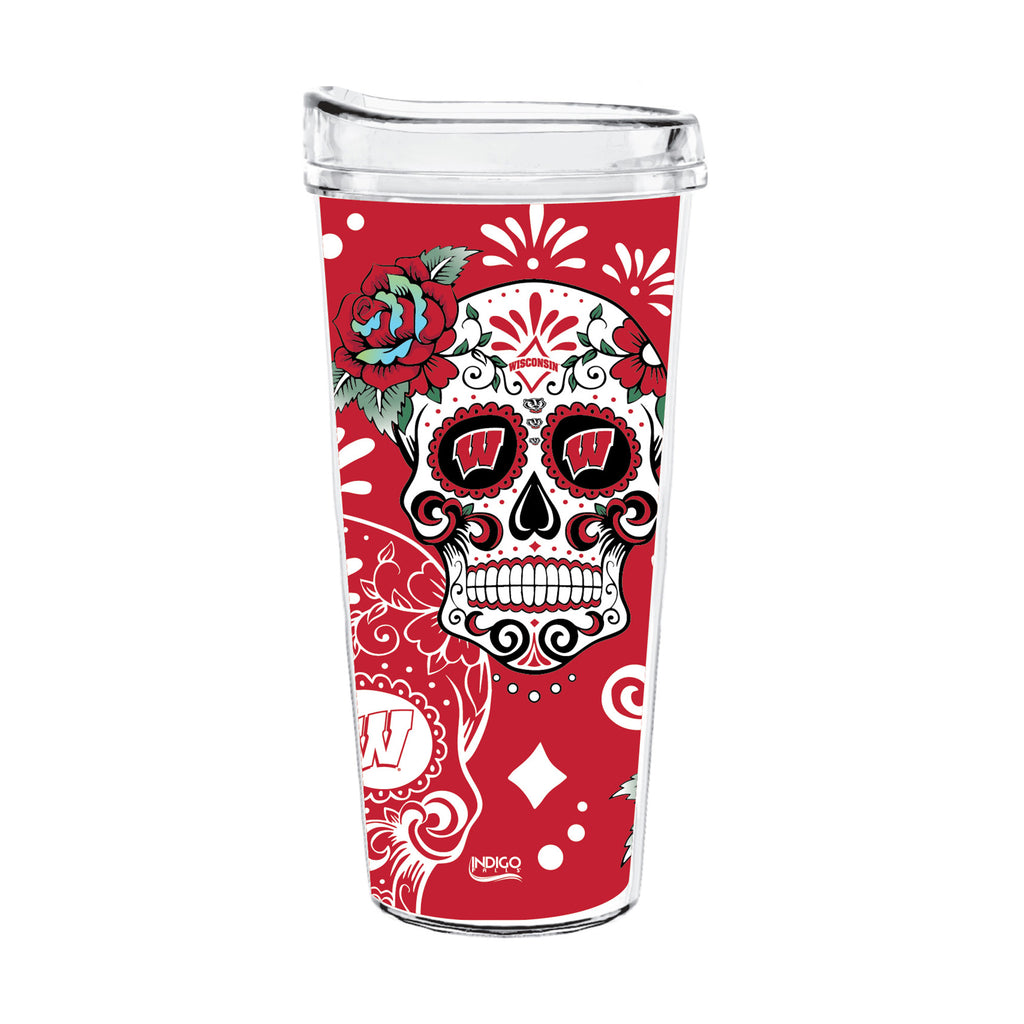 22oz Wisconsin Badgers Dia de los Muertos Tritan Tumbler
