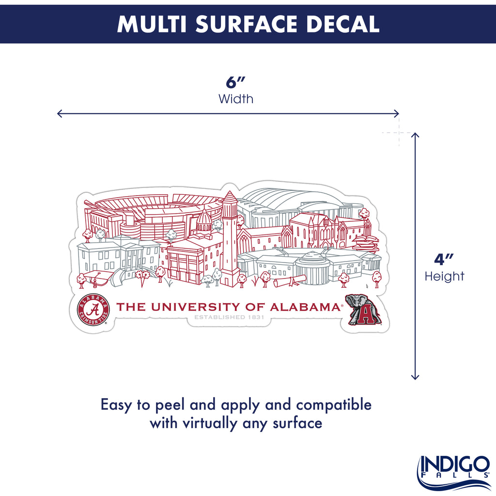 Alabama Crimson Tide Campus Line Art Decal 4" x 6"