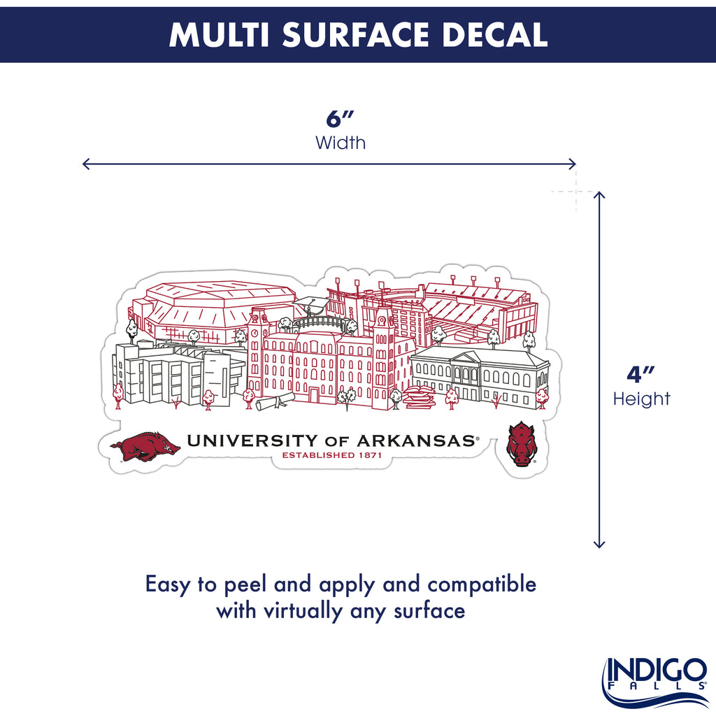 Arkansas Razorbacks Campus Line Art Decal 4" x 6"
