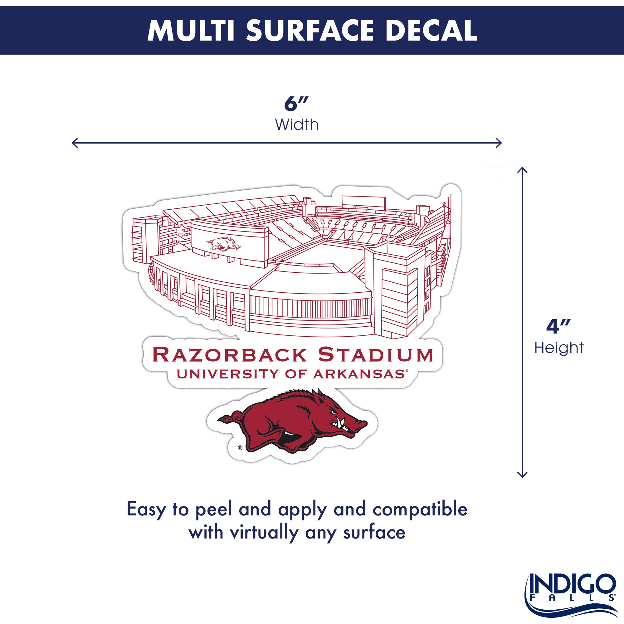 Arkansas Razorbacks Stadium Line Art Decal 4" x 6"