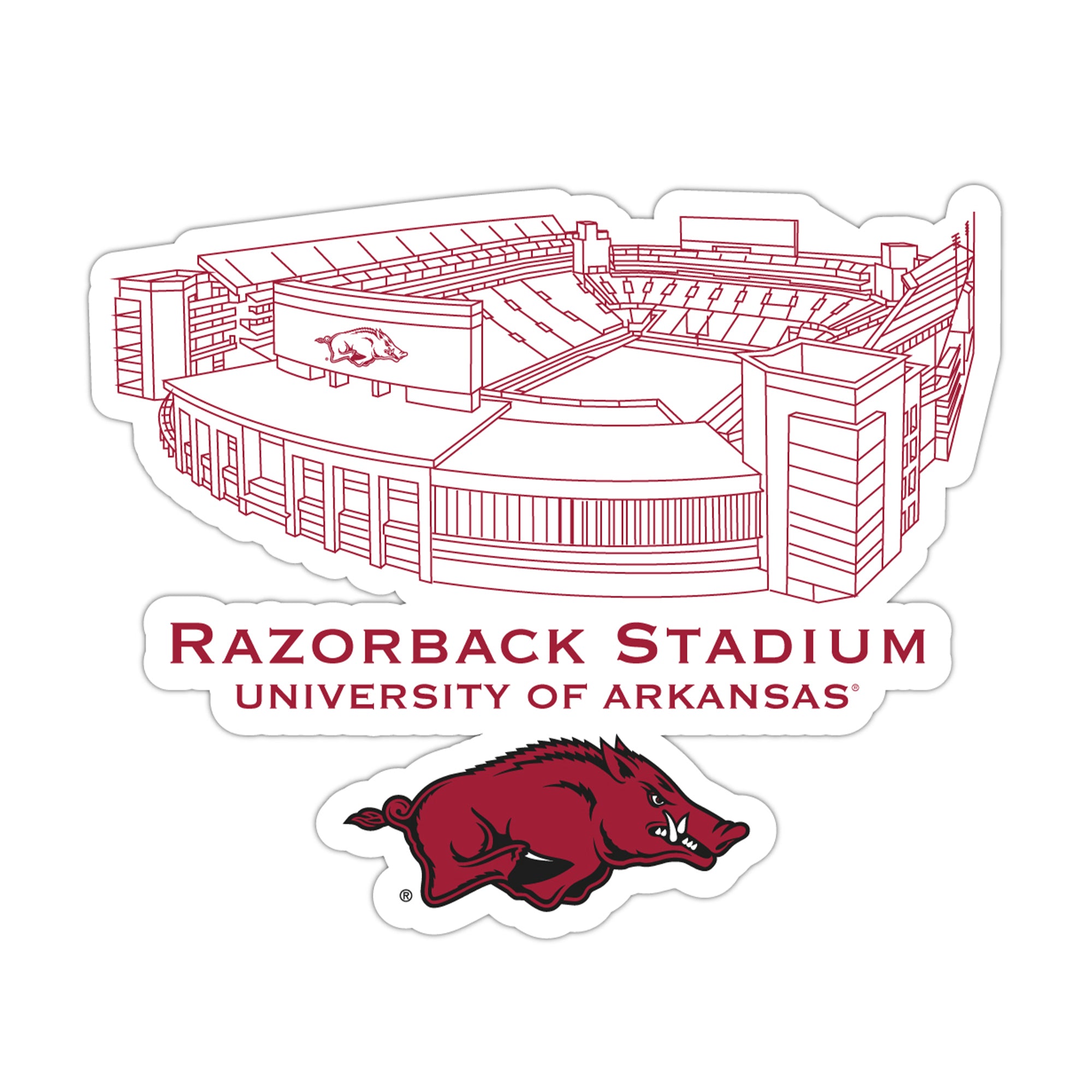 Arkansas Razorbacks Stadium Line Art Decal 4" x 6"