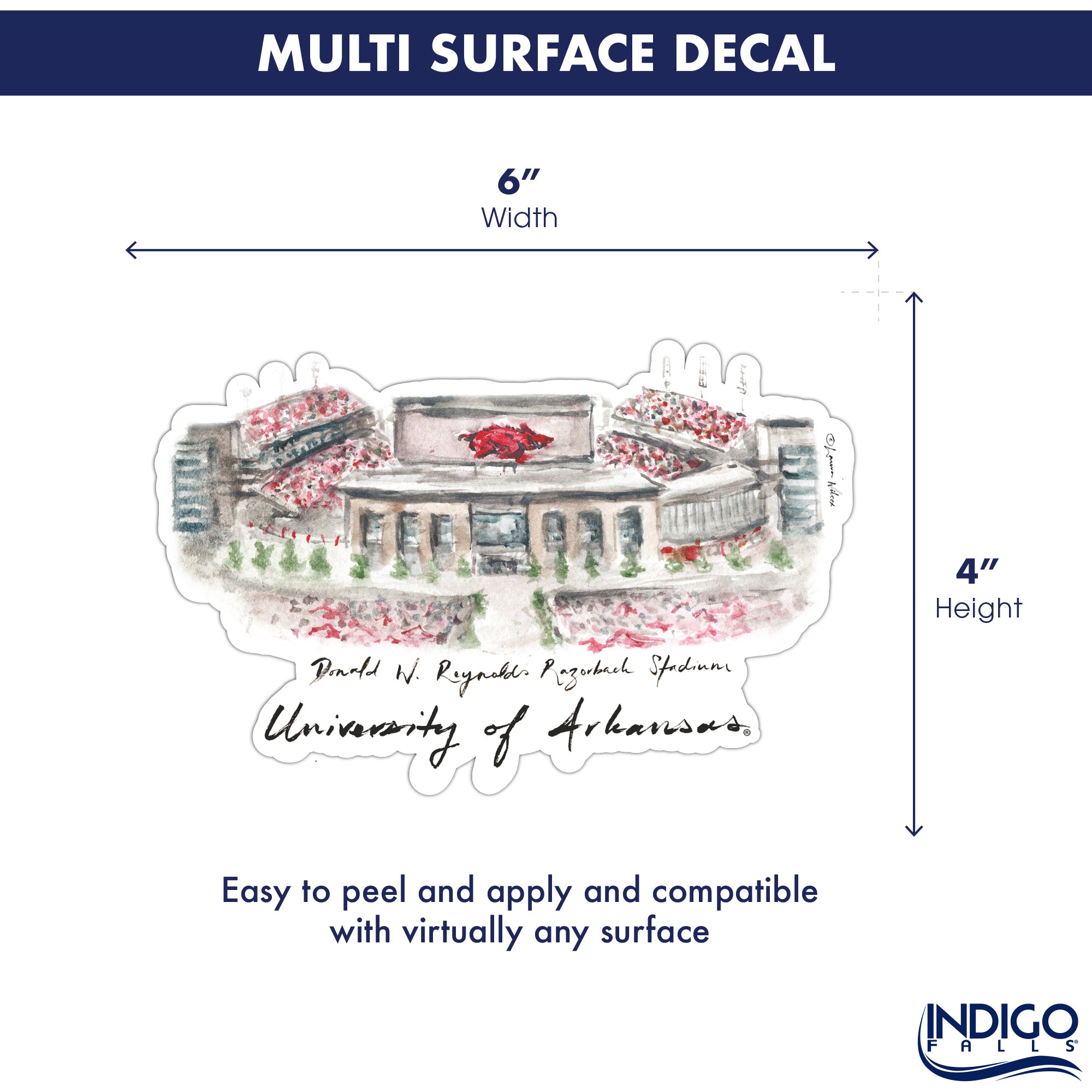 Arkansas Razorbacks Stadium Decal by Laura Wilcox 4" x 6"