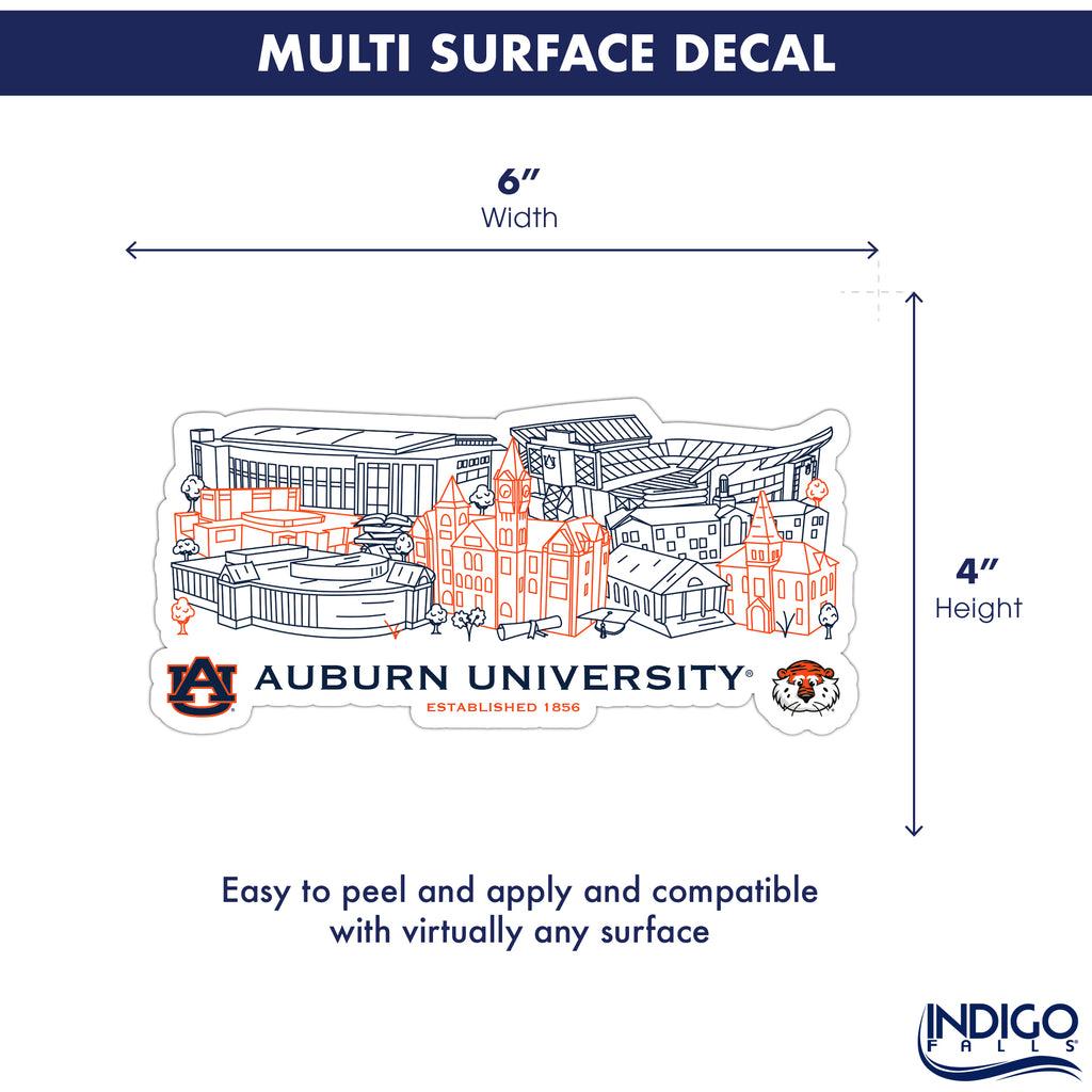 Auburn Tigers Campus Line Art Decal 4" x 6"