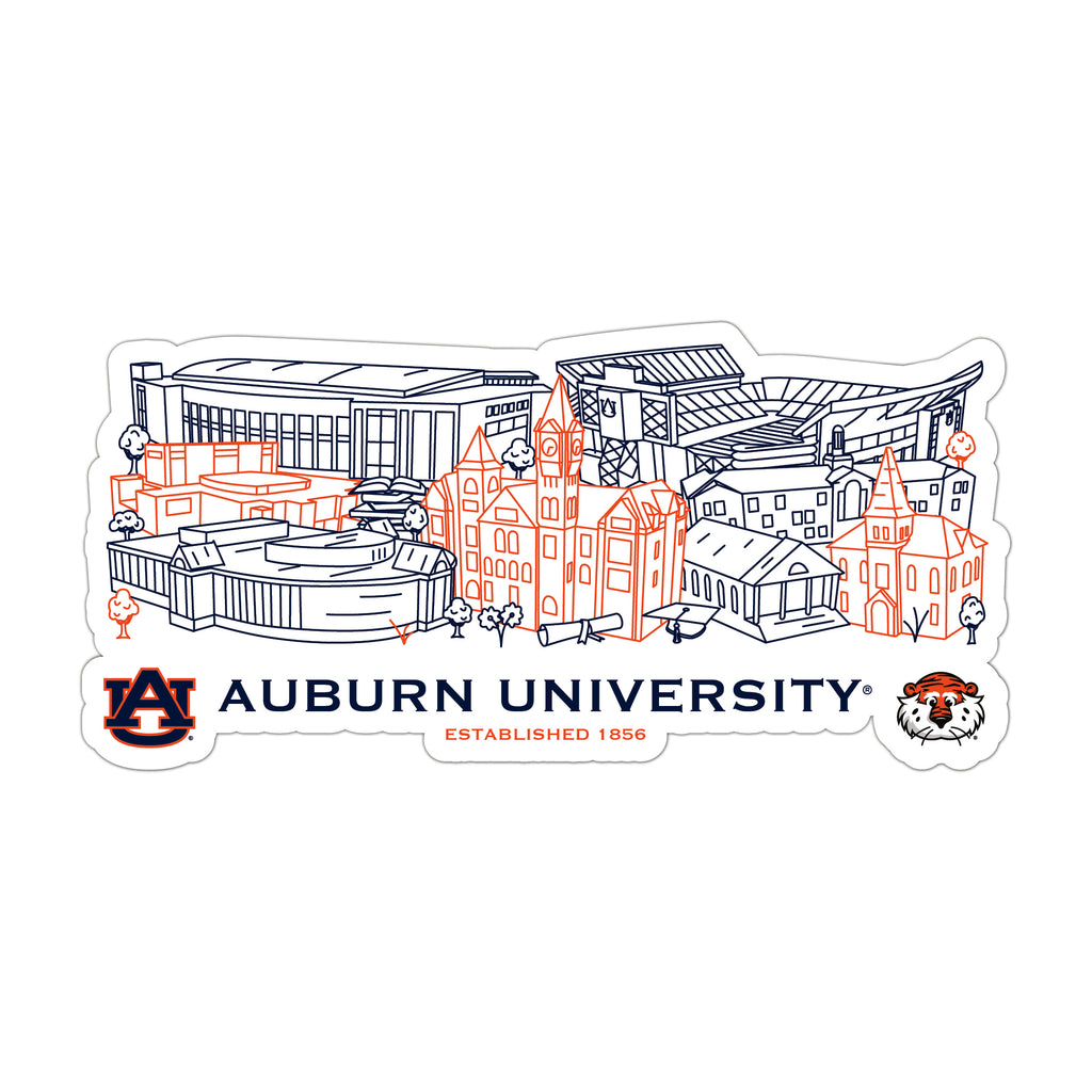 Auburn Tigers Campus Line Art Decal 4" x 6"