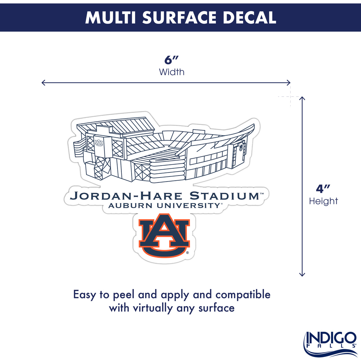 Auburn Tigers Stadium Line Art Decal 4" x 6"