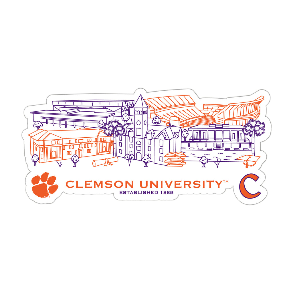 Clemson Tigers Campus Line Art Decal 4" x 6"