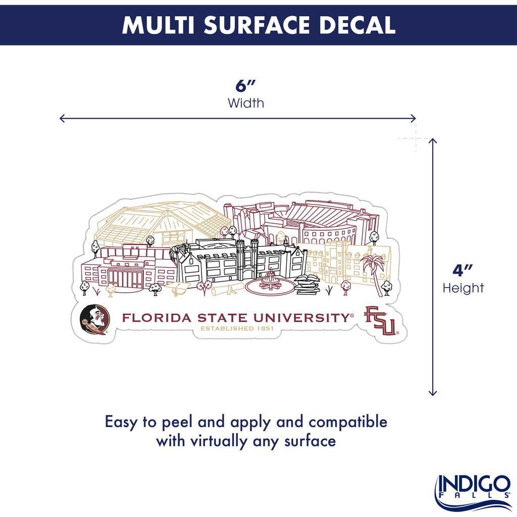 Florida State Seminoles Campus Line Art Decal 4" x 6"