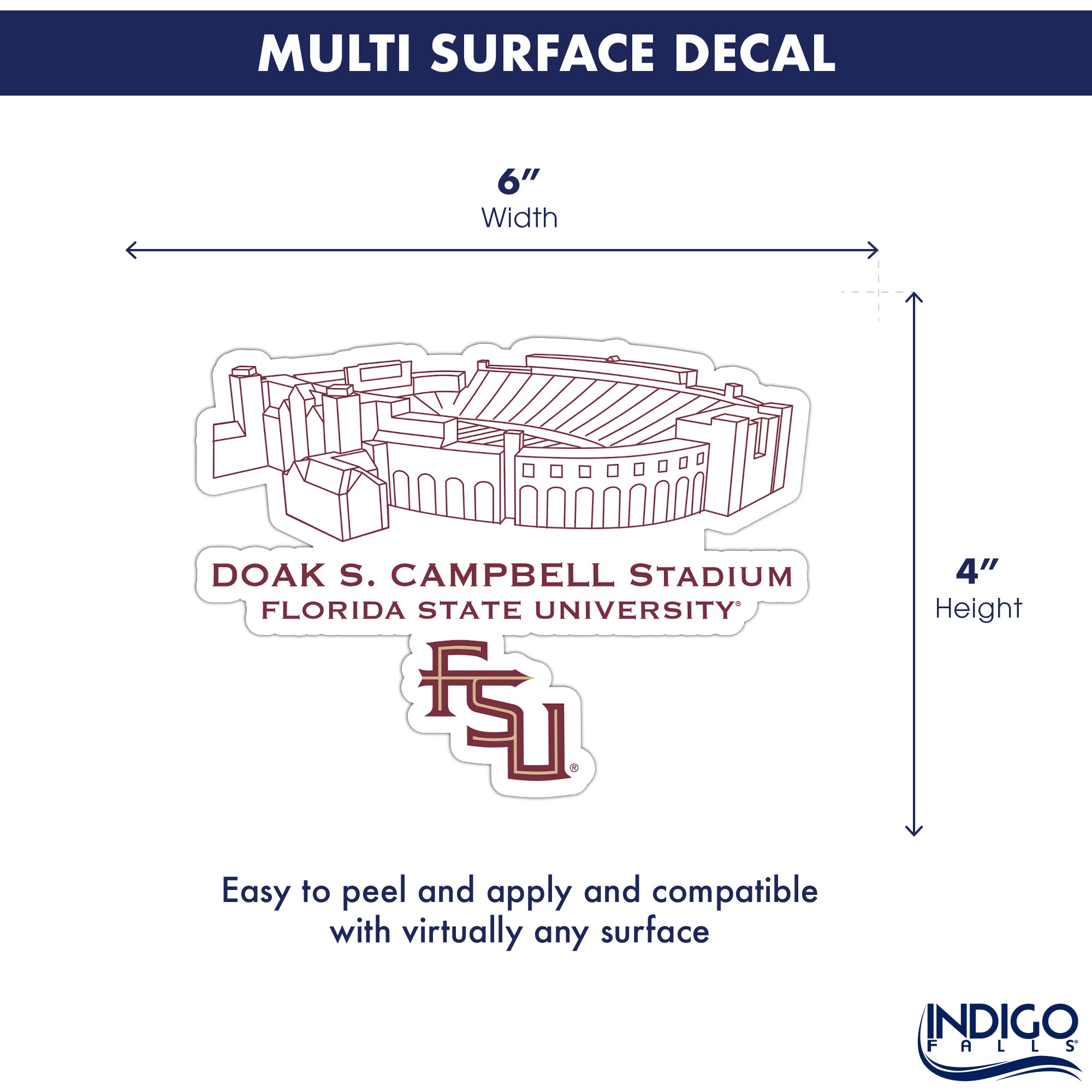 Florida State Seminoles Stadium Line Art Decal 4" x 6"