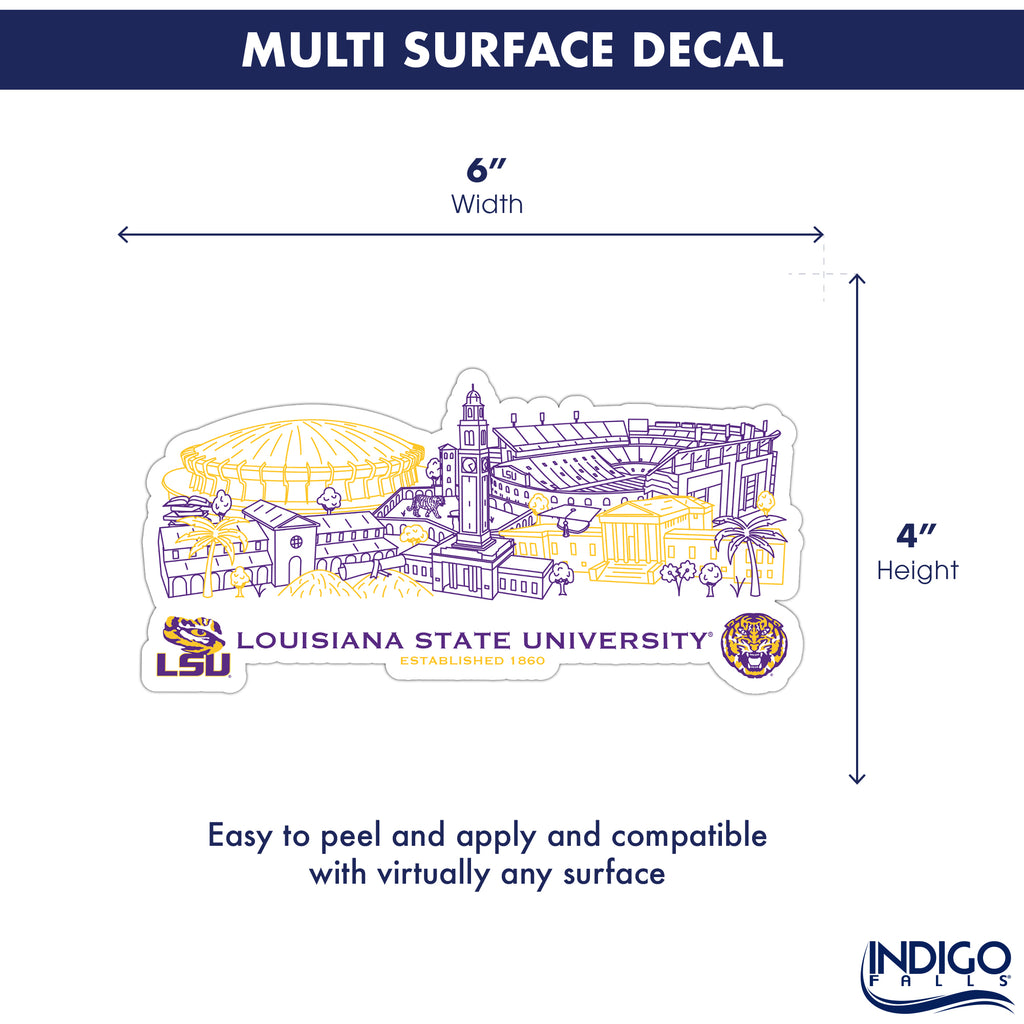 LSU Tigers Campus Line Art Decal 4" x 6"