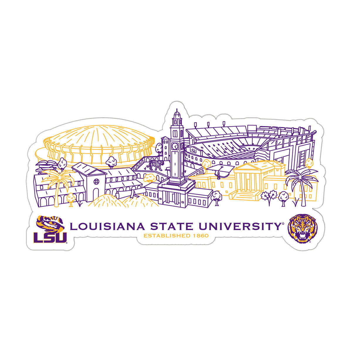 LSU Tigers Campus Line Art Decal 4" x 6"