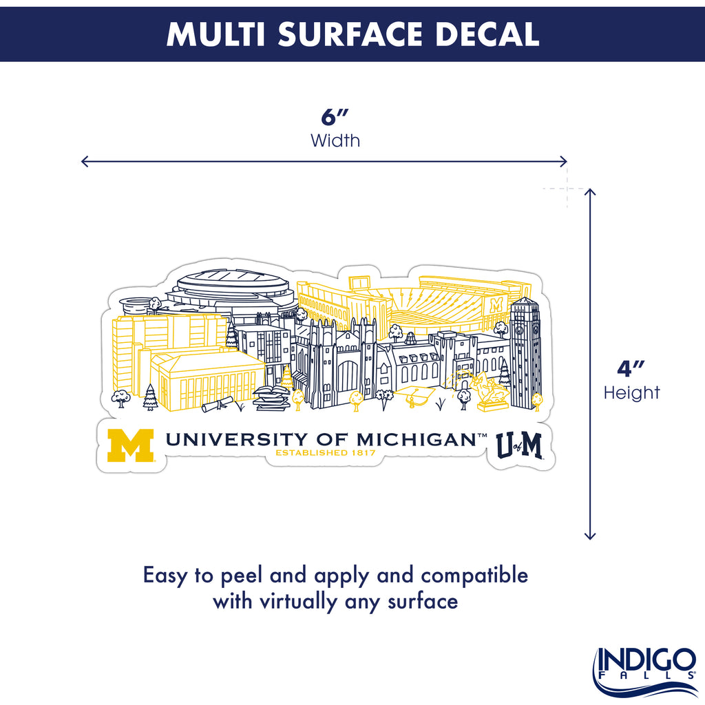 Michigan Wolverines Campus Line Art Decal 4" x 6"