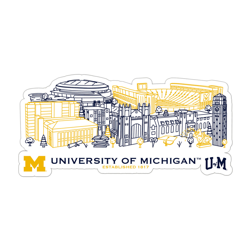 Michigan Wolverines Campus Line Art Decal 4" x 6"
