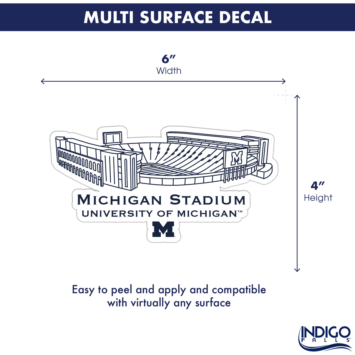 Michigan Wolverines Stadium Line Art Decal 4" x 6"