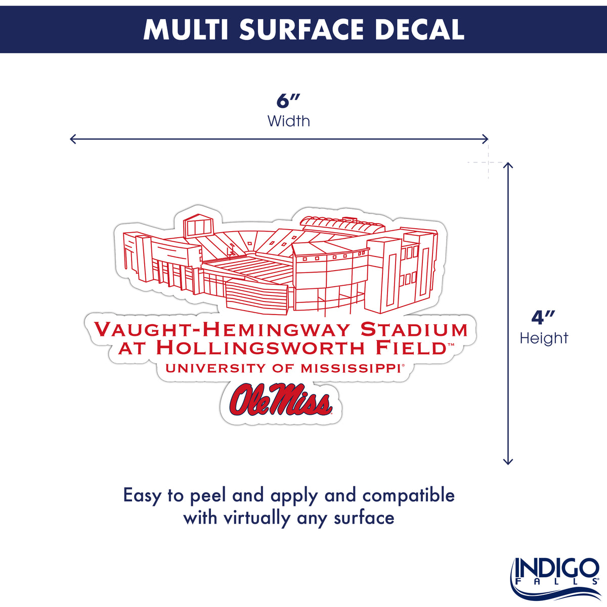 Ole Miss Rebels Stadium Line Art Decal 4" x 6"
