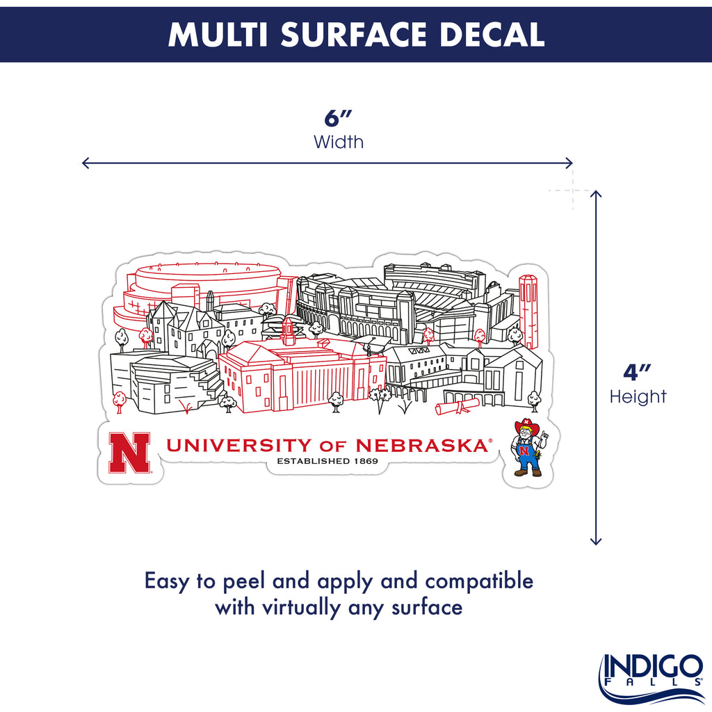 Nebraska Cornhuskers Campus Line Art Decal 4" x 6"