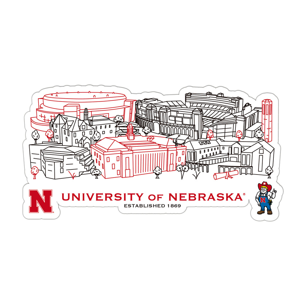 Nebraska Cornhuskers Campus Line Art Decal 4" x 6"